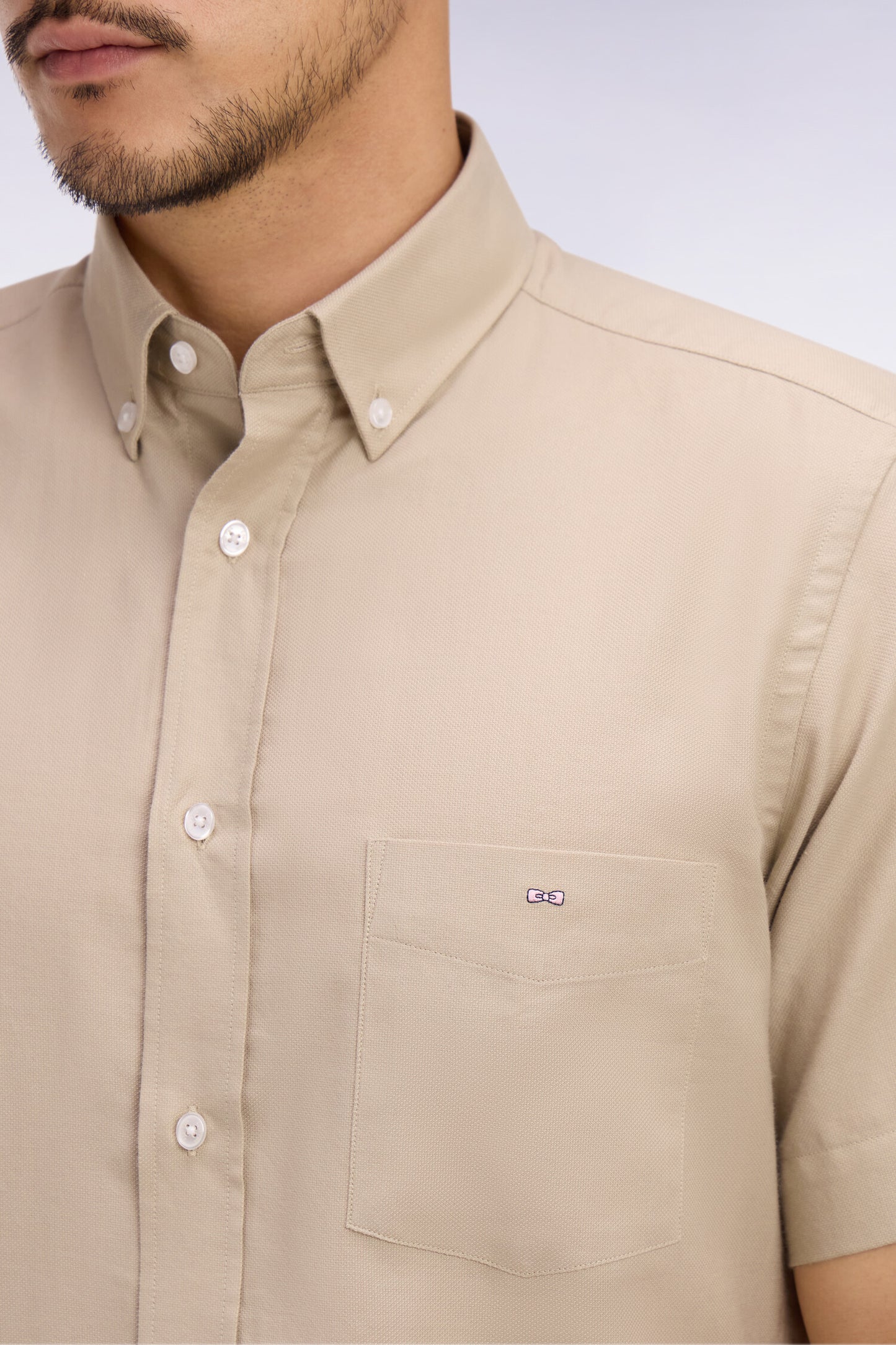 Chemise à manches courtes en piqué coton beige