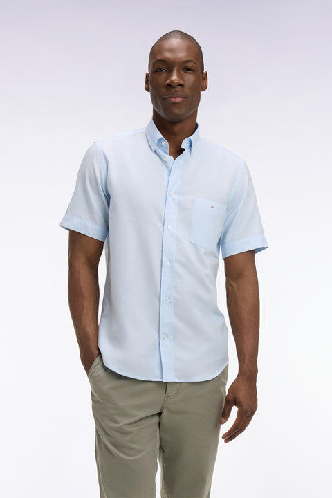 Short-sleeved shirt in sky blue cotton pique - Image 3
