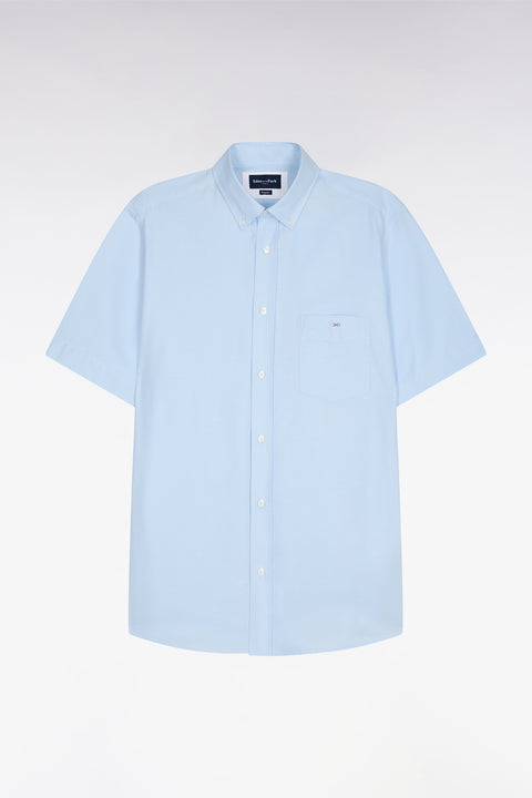 Short-sleeved shirt in sky blue cotton pique - Image 2
