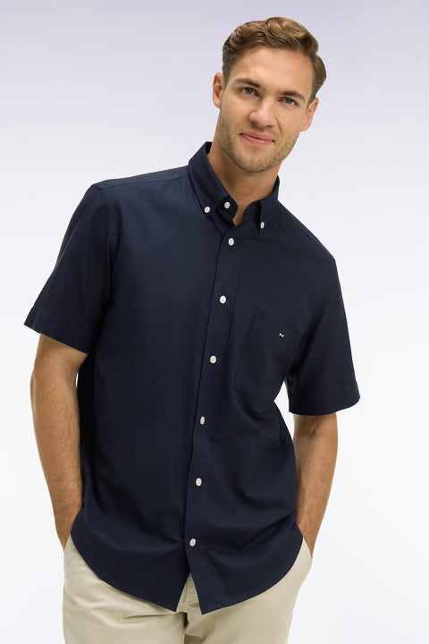 Navy cotton piqué short-sleeved shirt - Image 3