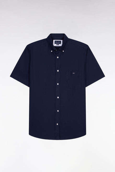 Navy cotton piqué short-sleeved shirt - Image 2