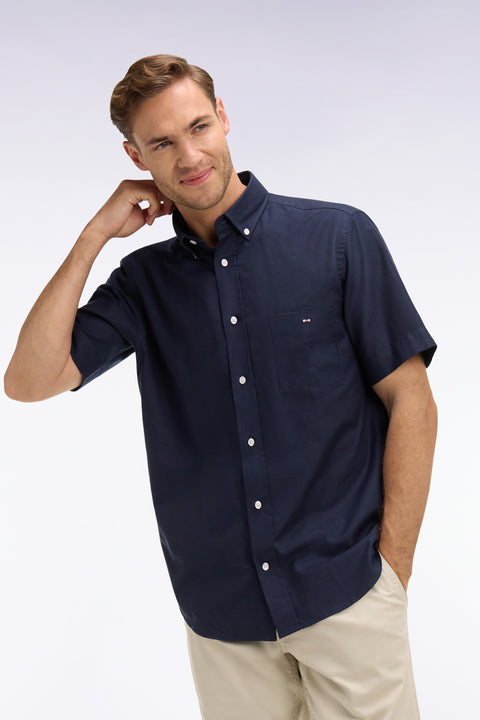 Navy cotton piqué short-sleeved shirt - Image 1