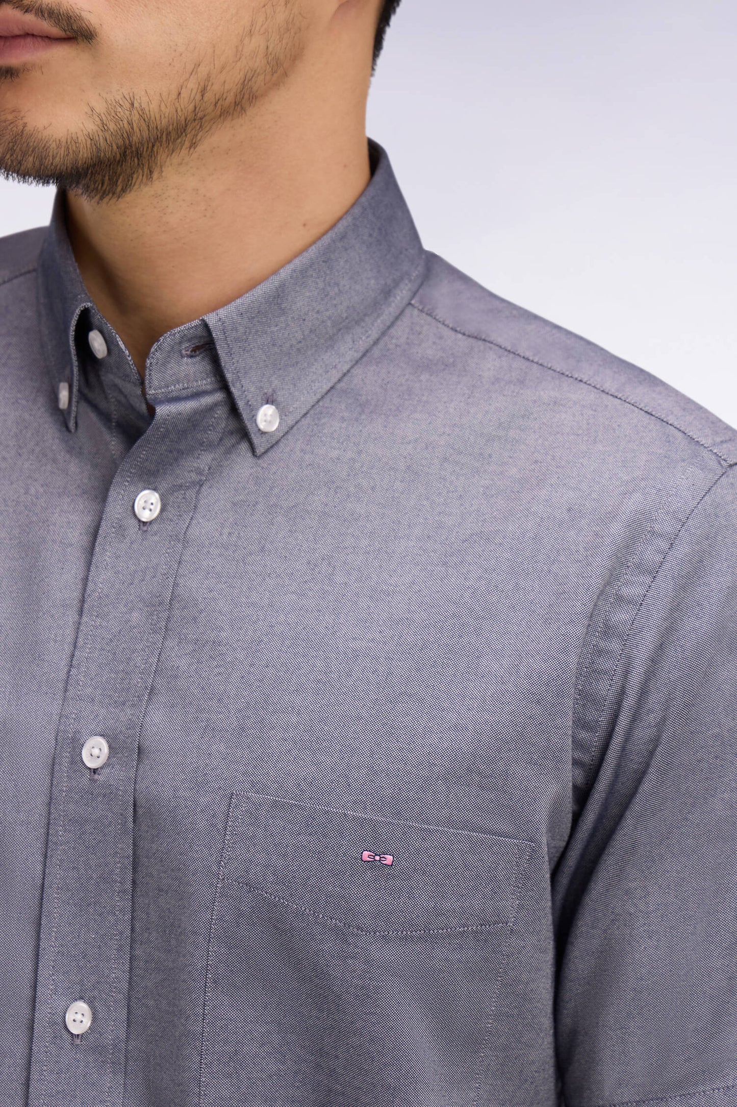 Chemise à manches courtes en coton fil teint marine