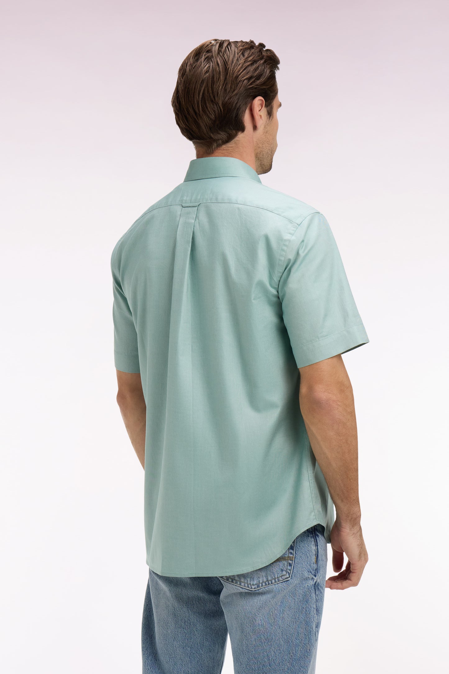 Chemise à manches courtes en coton fil teint vert d'eau