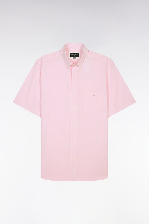Short-sleeved cotton shirt with pink stick stripes - Image 2
