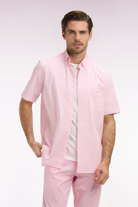 Short-sleeved cotton shirt with pink stick stripes - Image 3