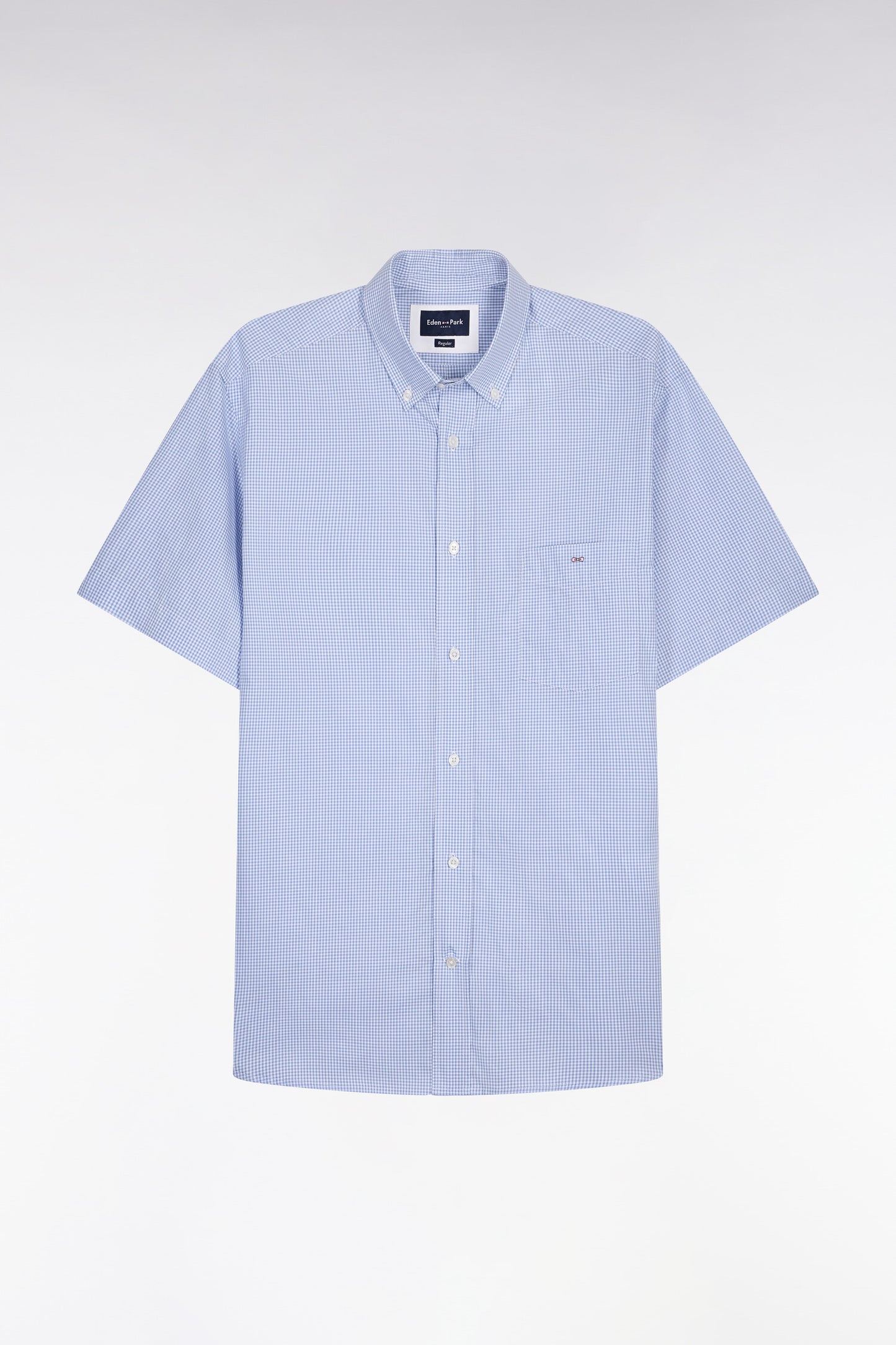 Chemise à manches courtes en coton à carreaux Vichy bleu ciel