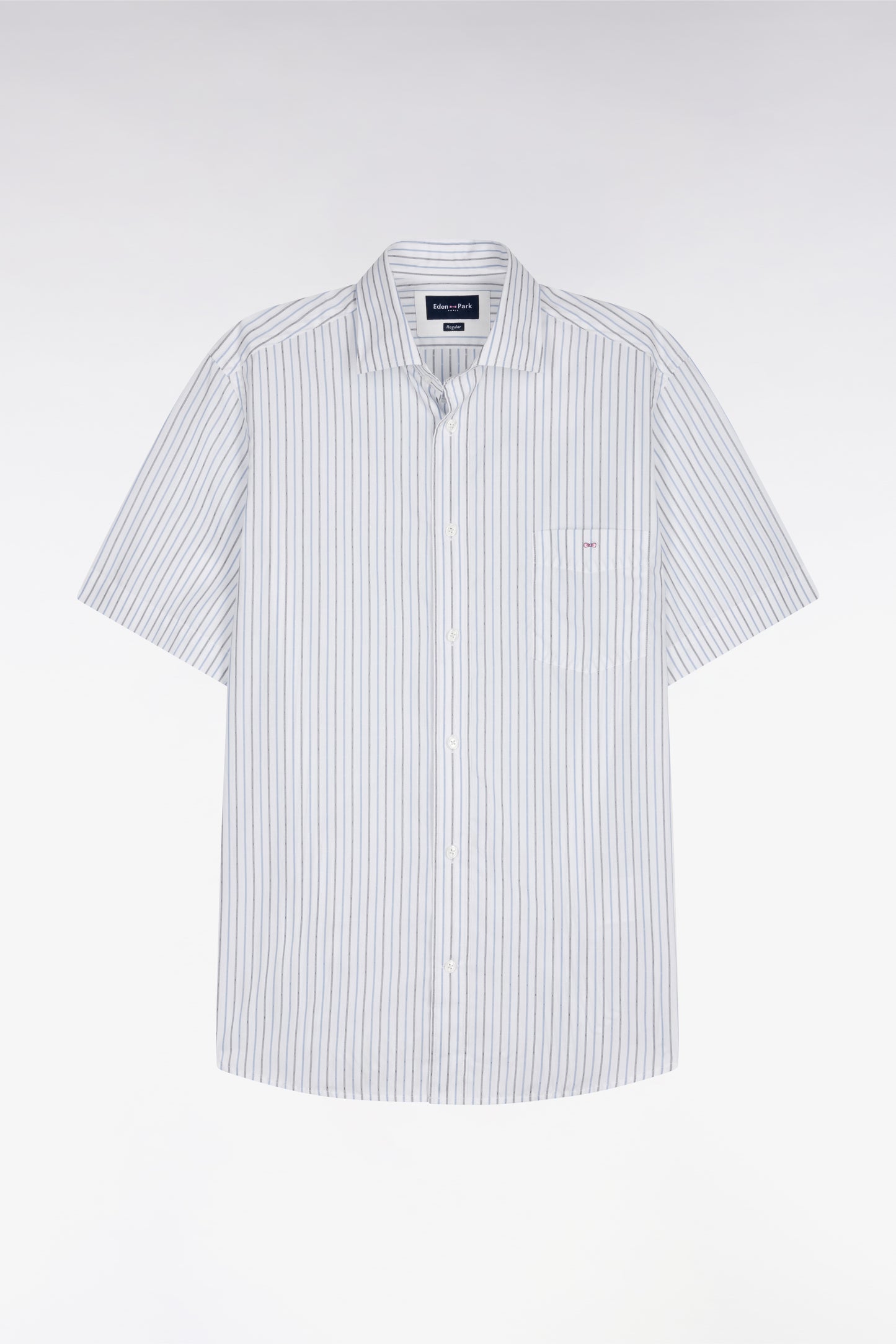 Chemise à manches courtes en dobby de coton rayé bleu ciel