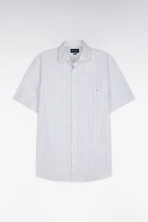 Short-sleeved shirt in sky blue striped cotton dobby - Image 2