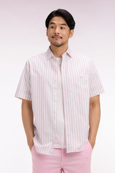 Short-sleeve shirt in pink striped cotton dobby - Image 3