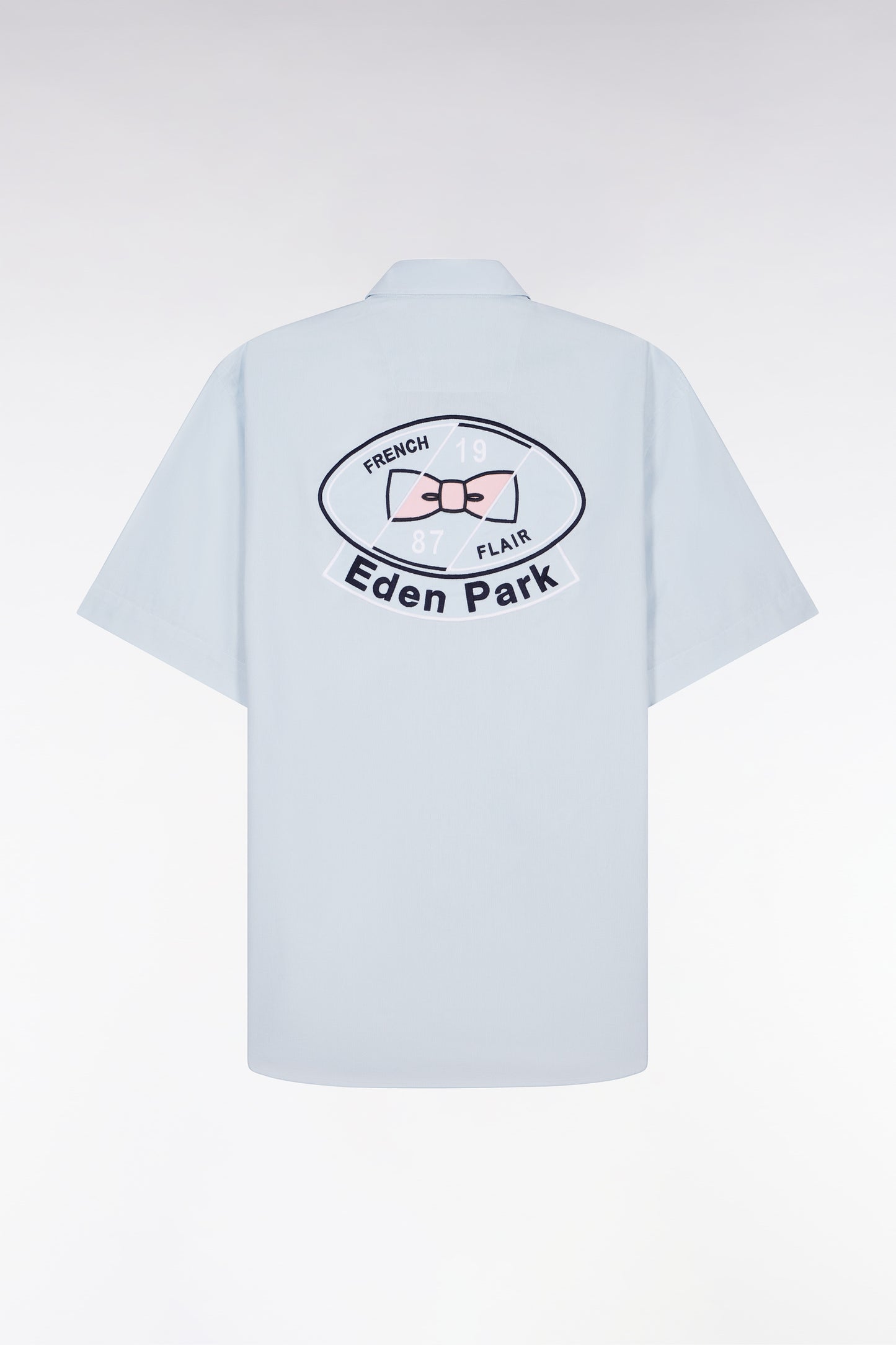 Chemise à manches courtes en coton bleu ciel broderie dos