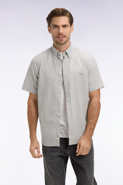 Chemise à manches courtes en coton jacquard rayé kaki - Image 3