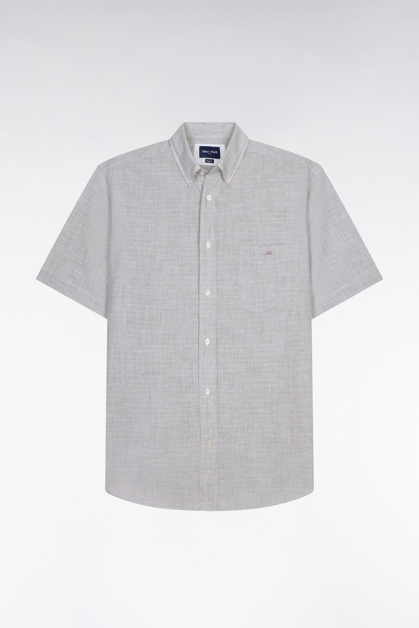 Chemise à manches courtes en coton jacquard rayé kaki