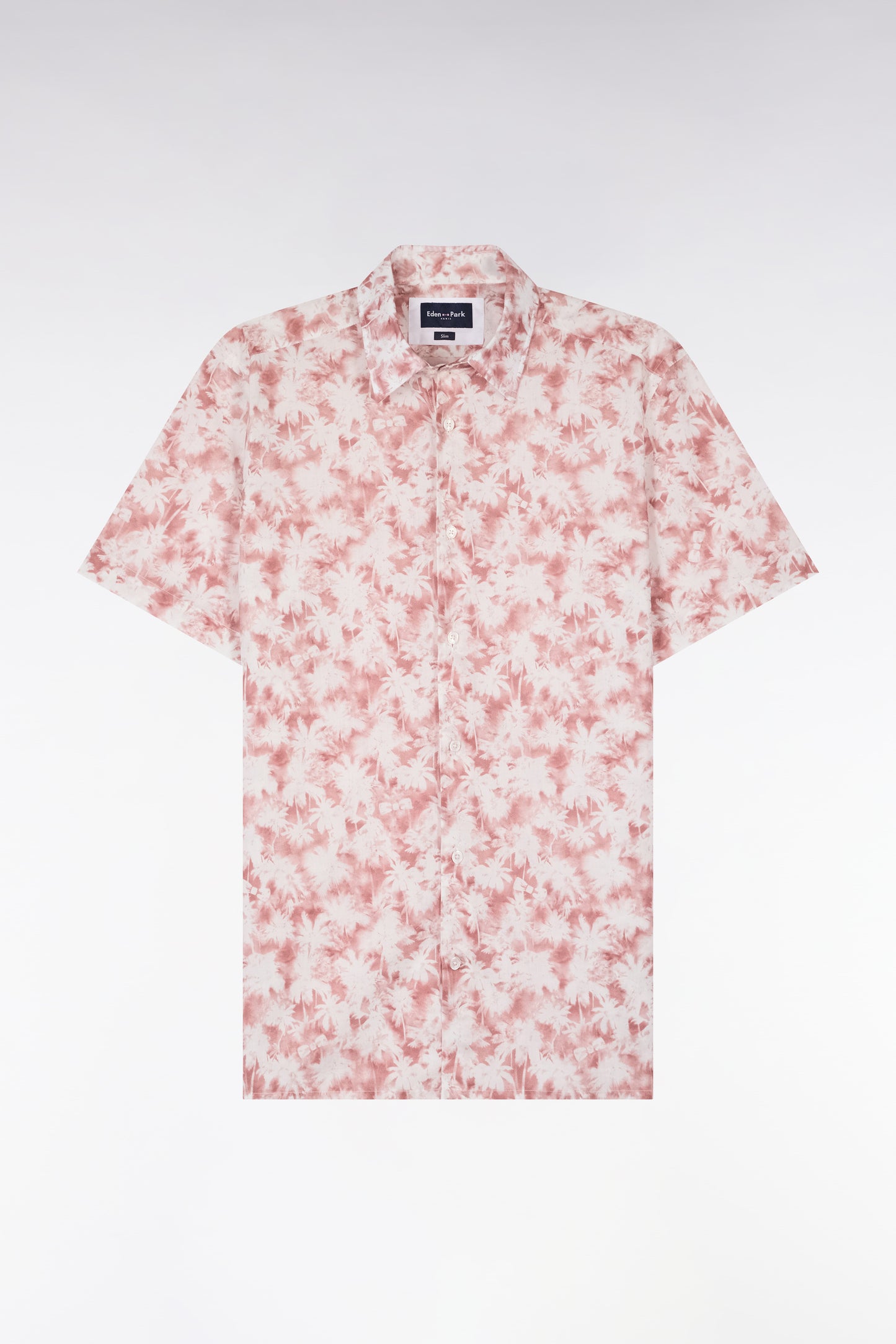 Chemise à manches courtes en popeline de coton à motif floral bordeaux coupe slim