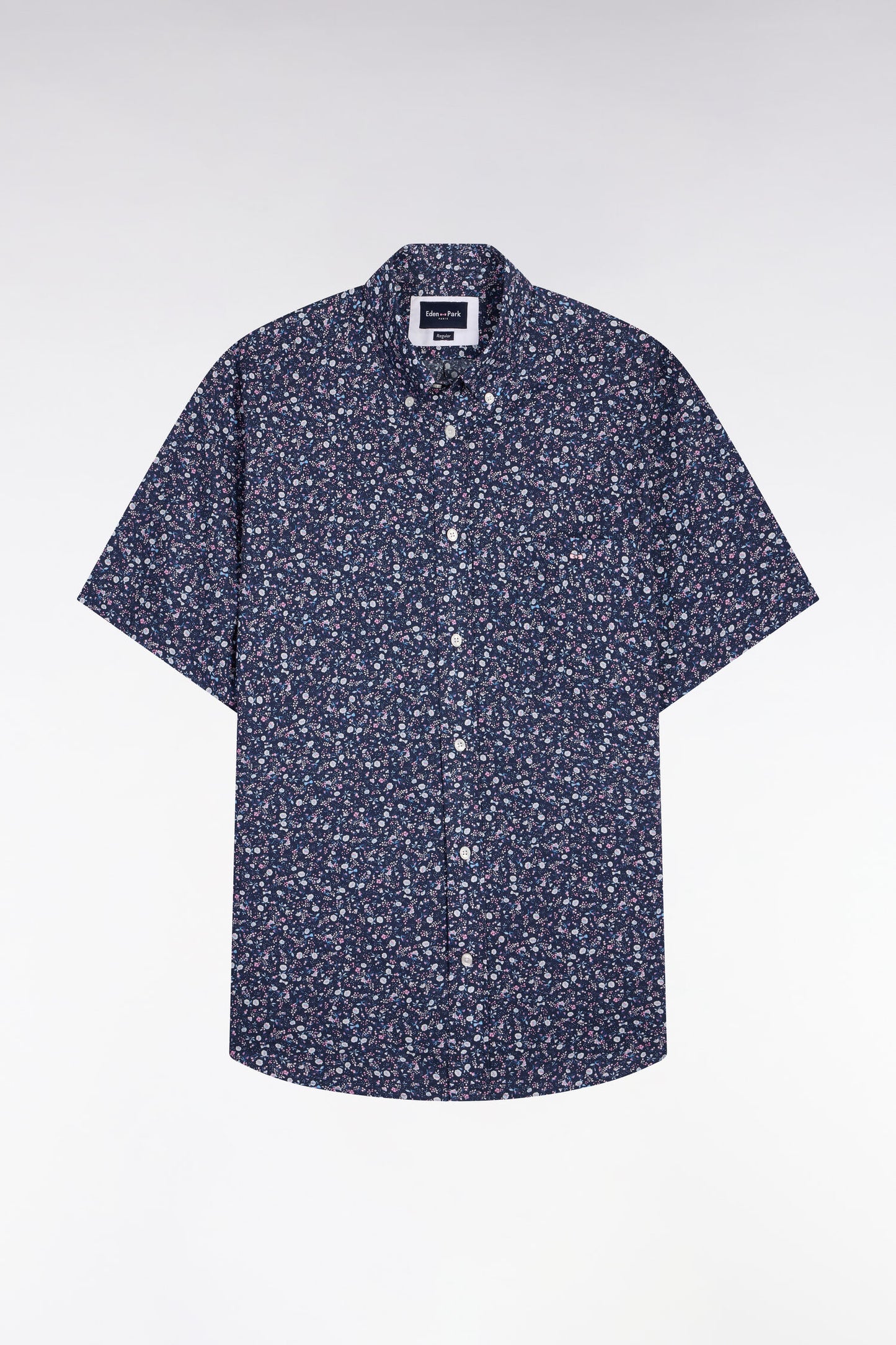 Chemise à manches courtes en popeline de coton à imprimé floral marine