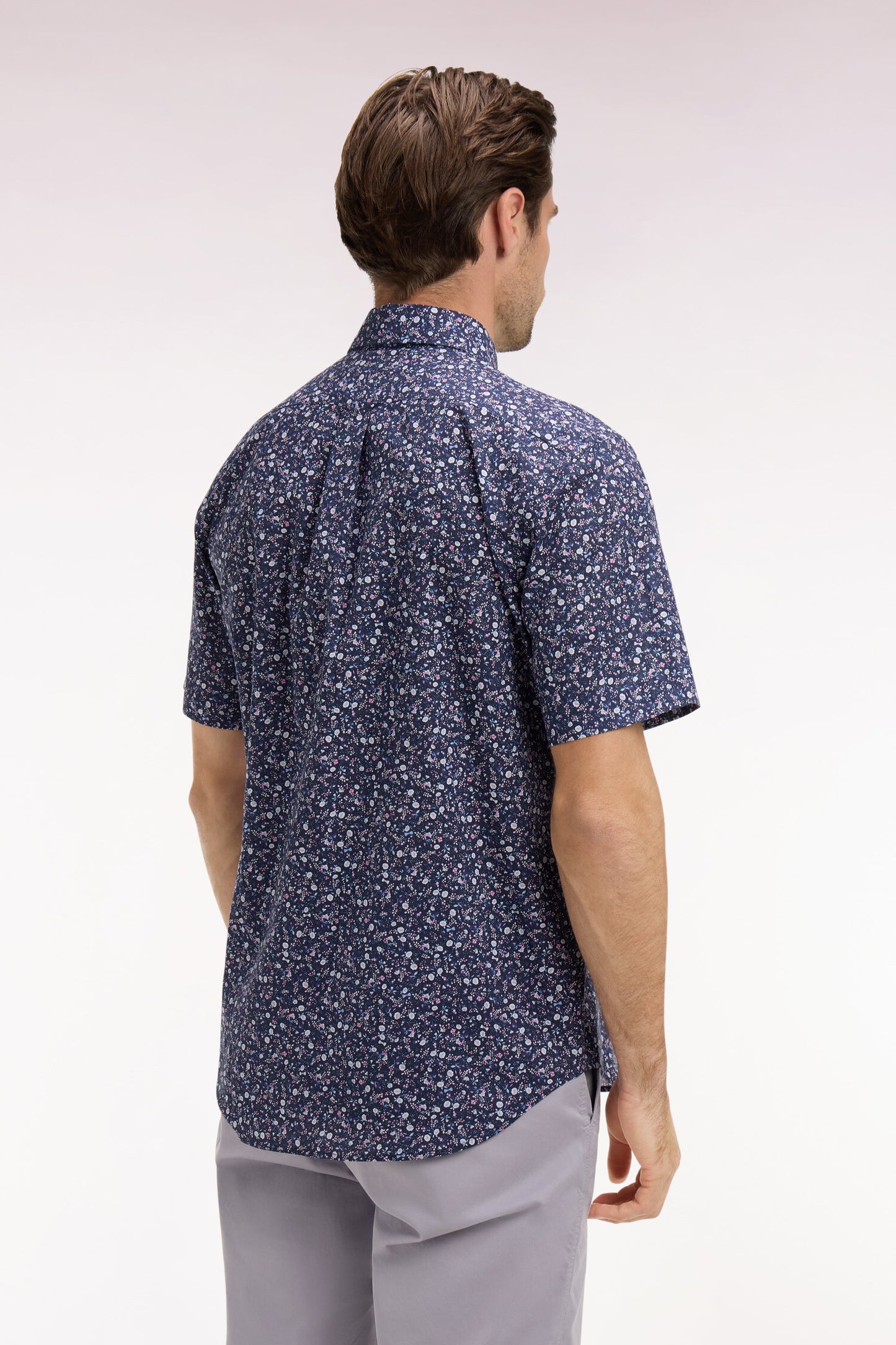 Chemise à manches courtes en popeline de coton à imprimé floral marine
