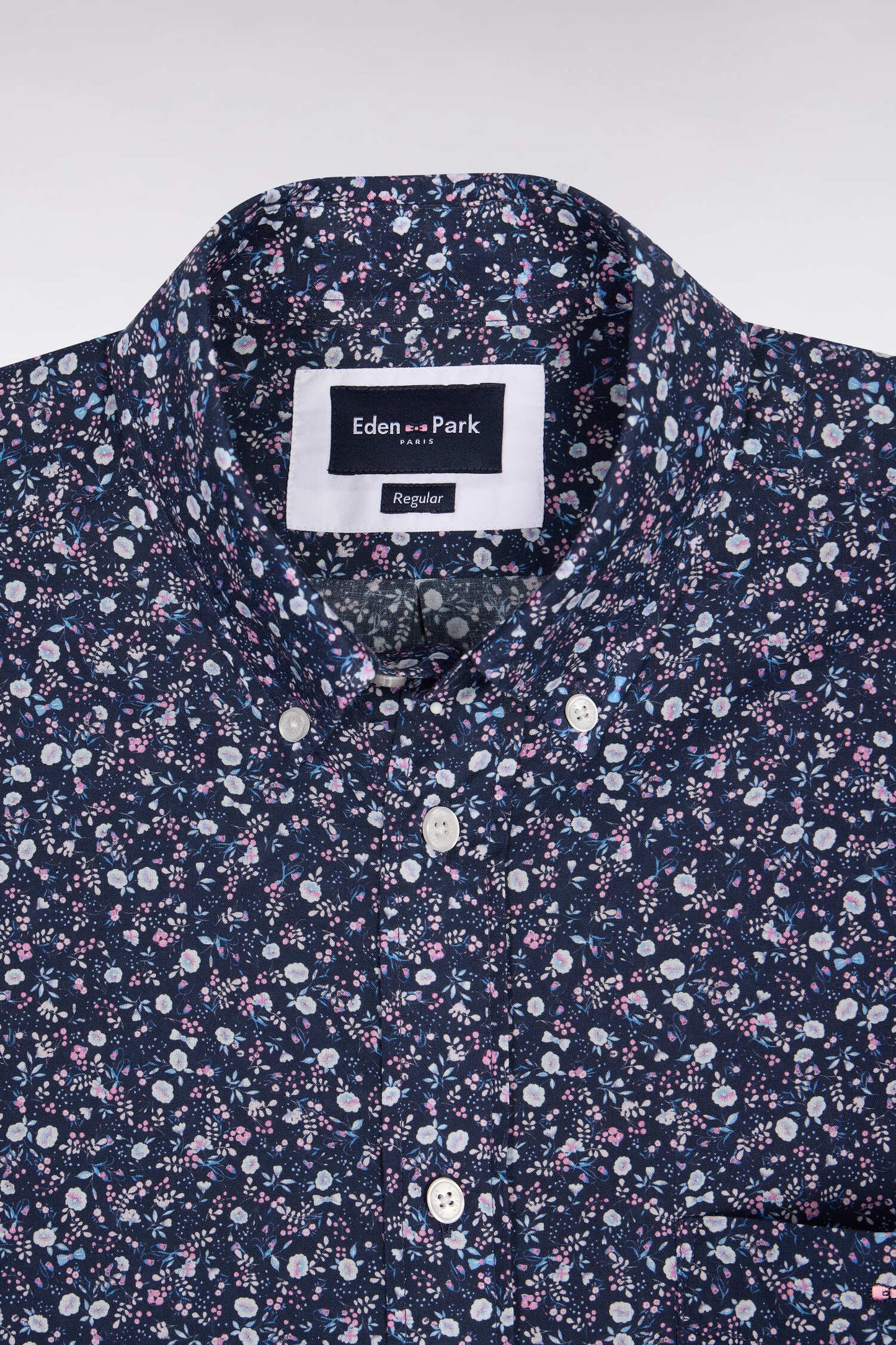 Chemise à manches courtes en popeline de coton à imprimé floral marine
