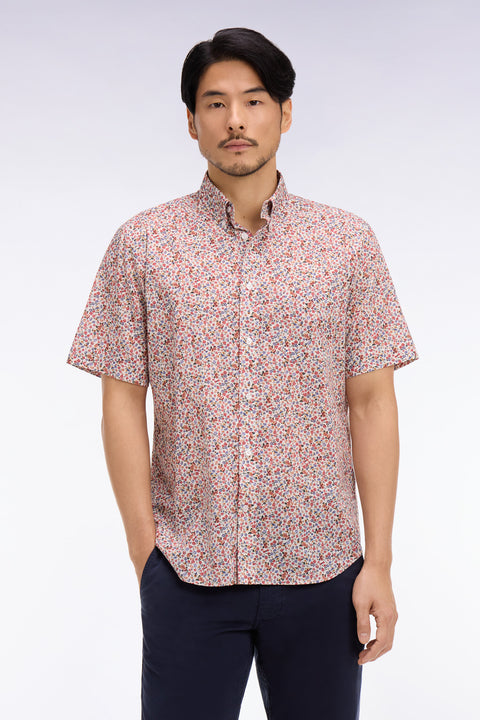 Short-sleeve cotton shirt with multicolor floral micro-pattern - Image 3