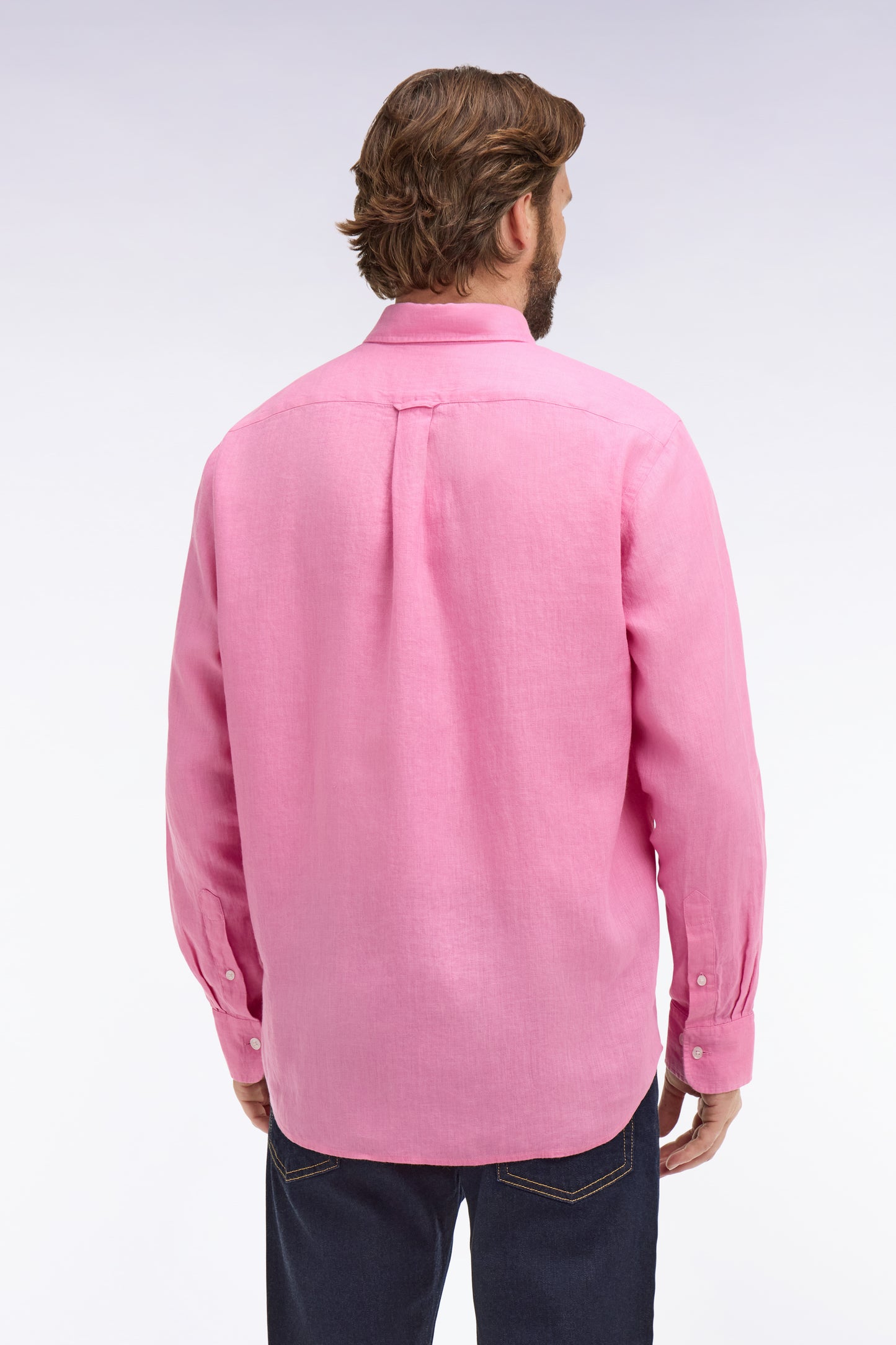 Chemise droite en lin rose