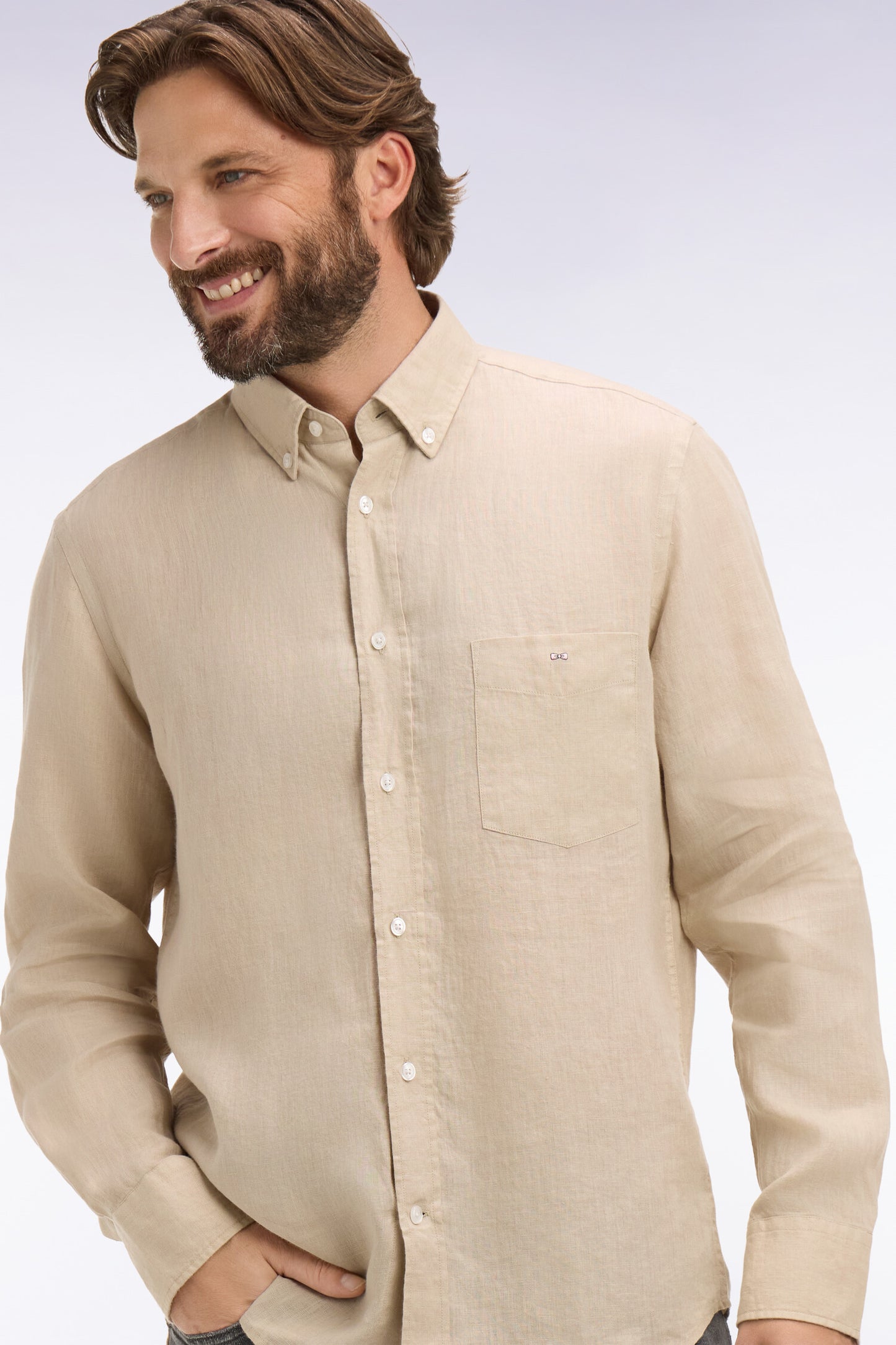 Chemise droite en lin beige