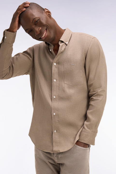 Chemise en lin beige coupe droite - Image 1