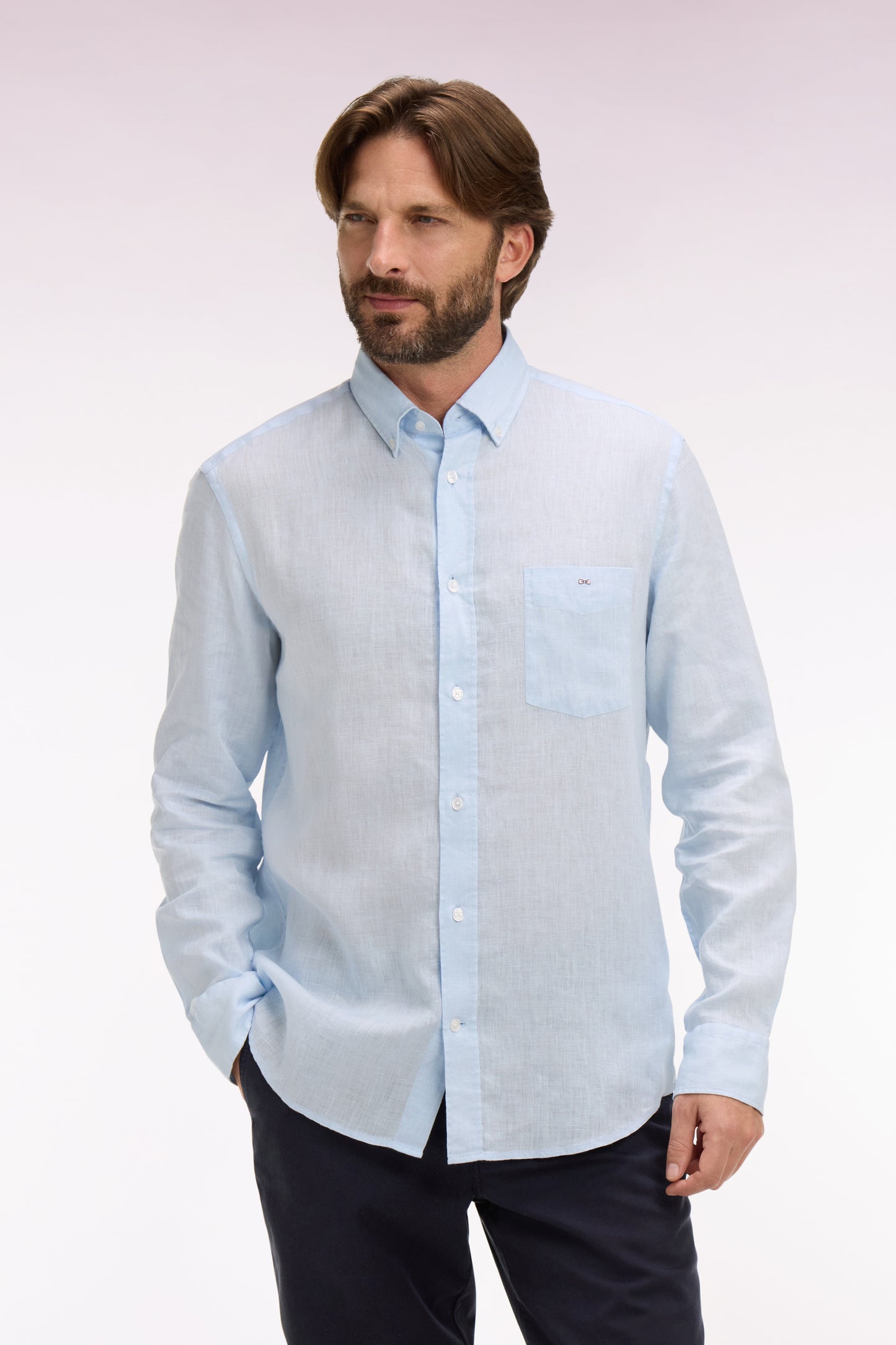 Chemise droite en lin bleu ciel