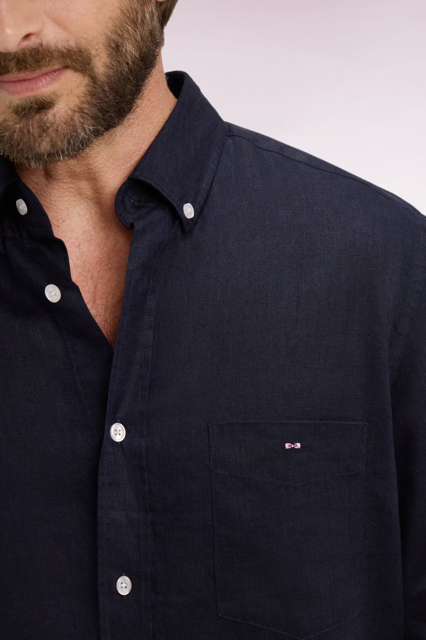 Chemise droite en lin marine