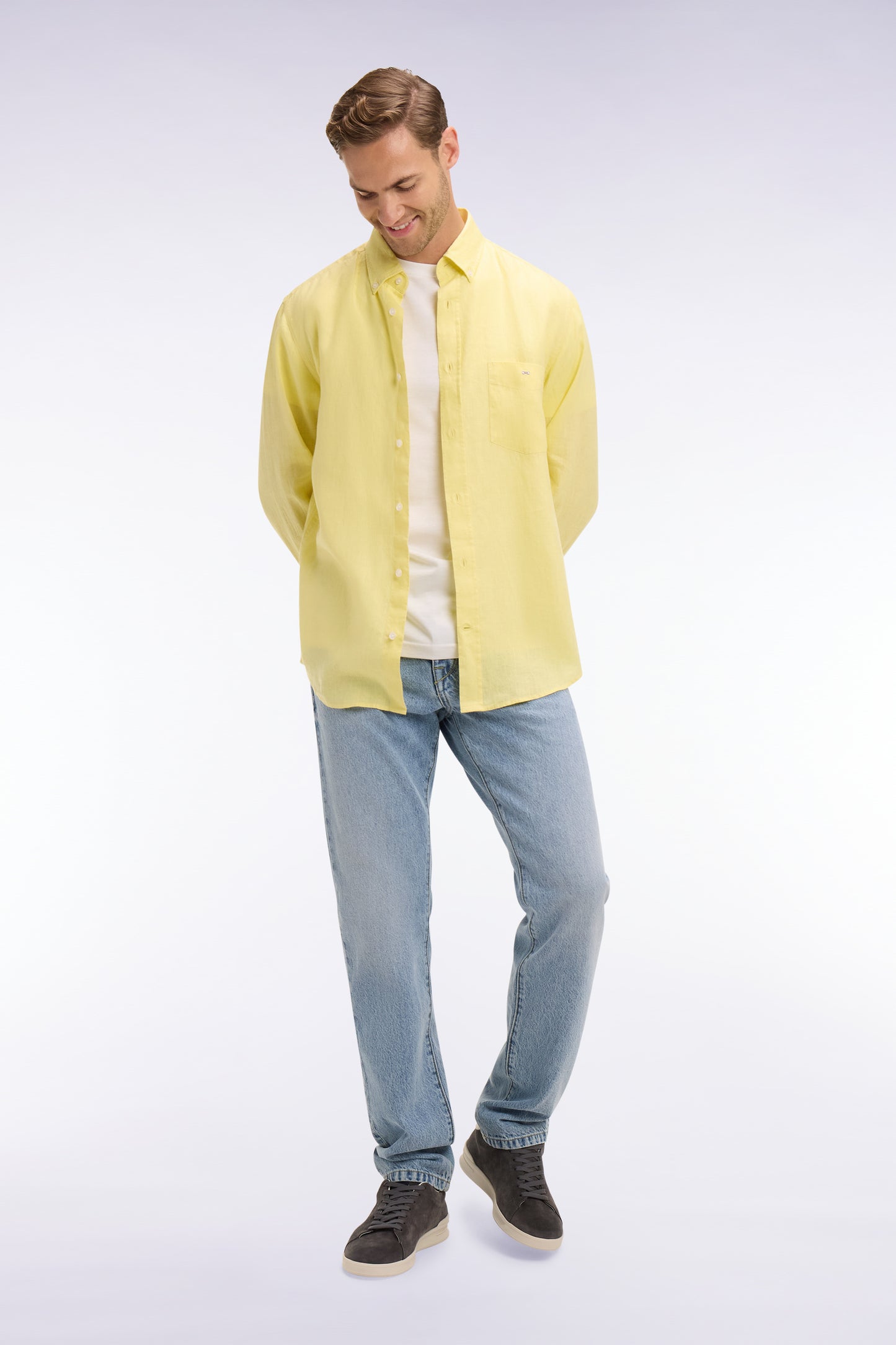 Chemise droite en lin jaune