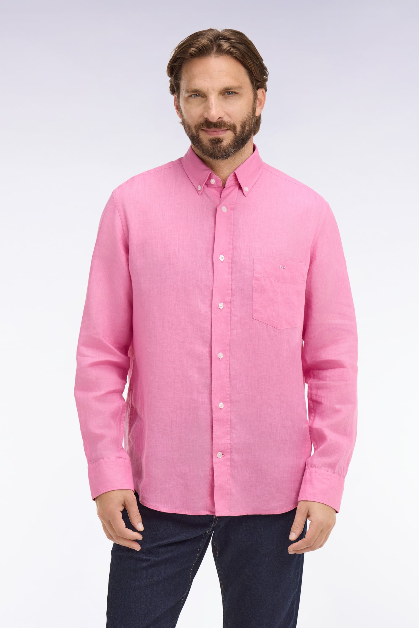 Chemise droite en lin rose