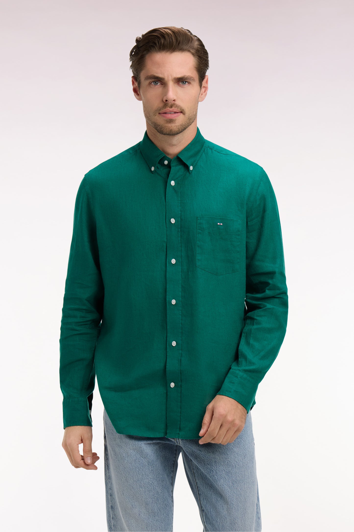Straight mint green linen shirt