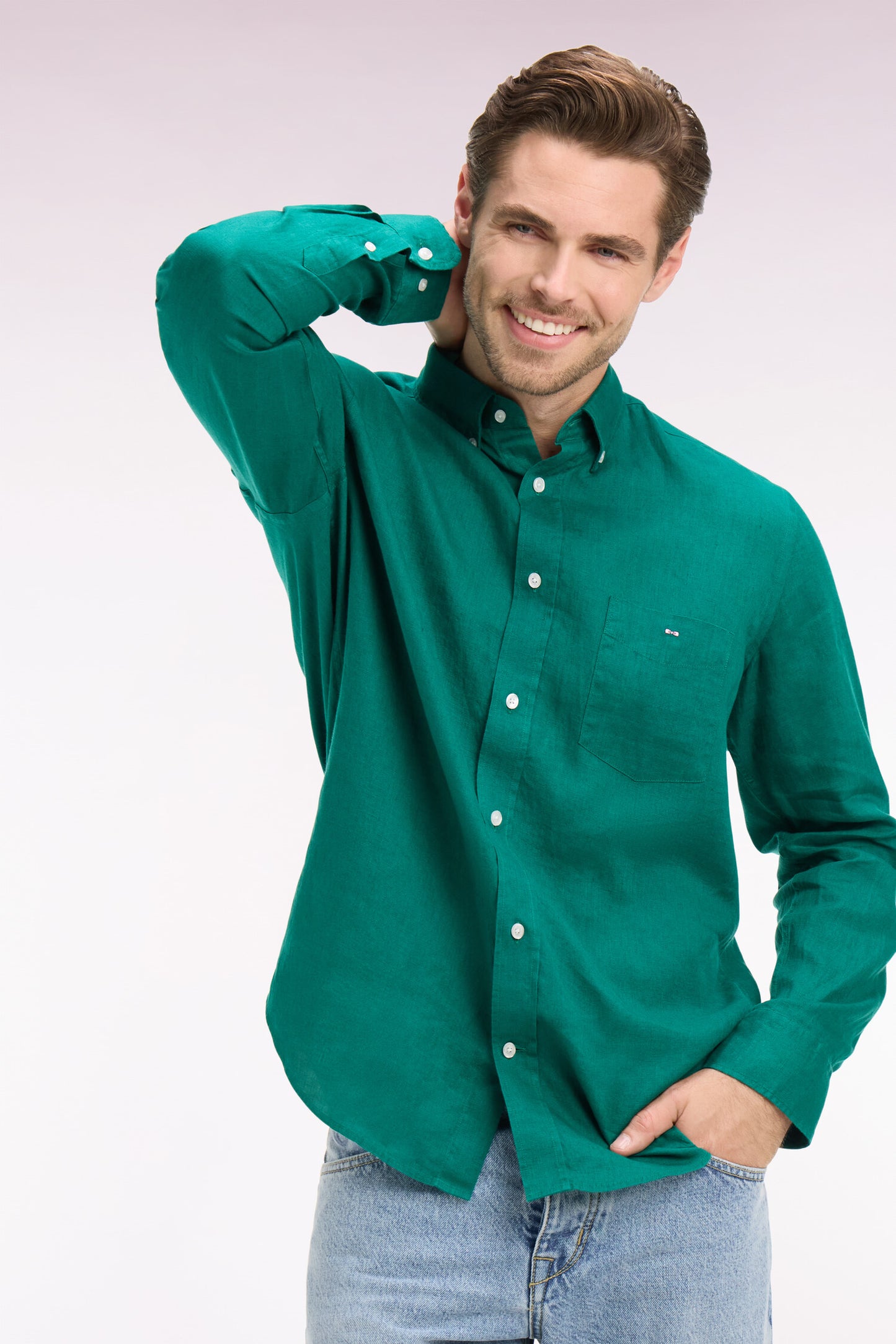 Straight mint green linen shirt