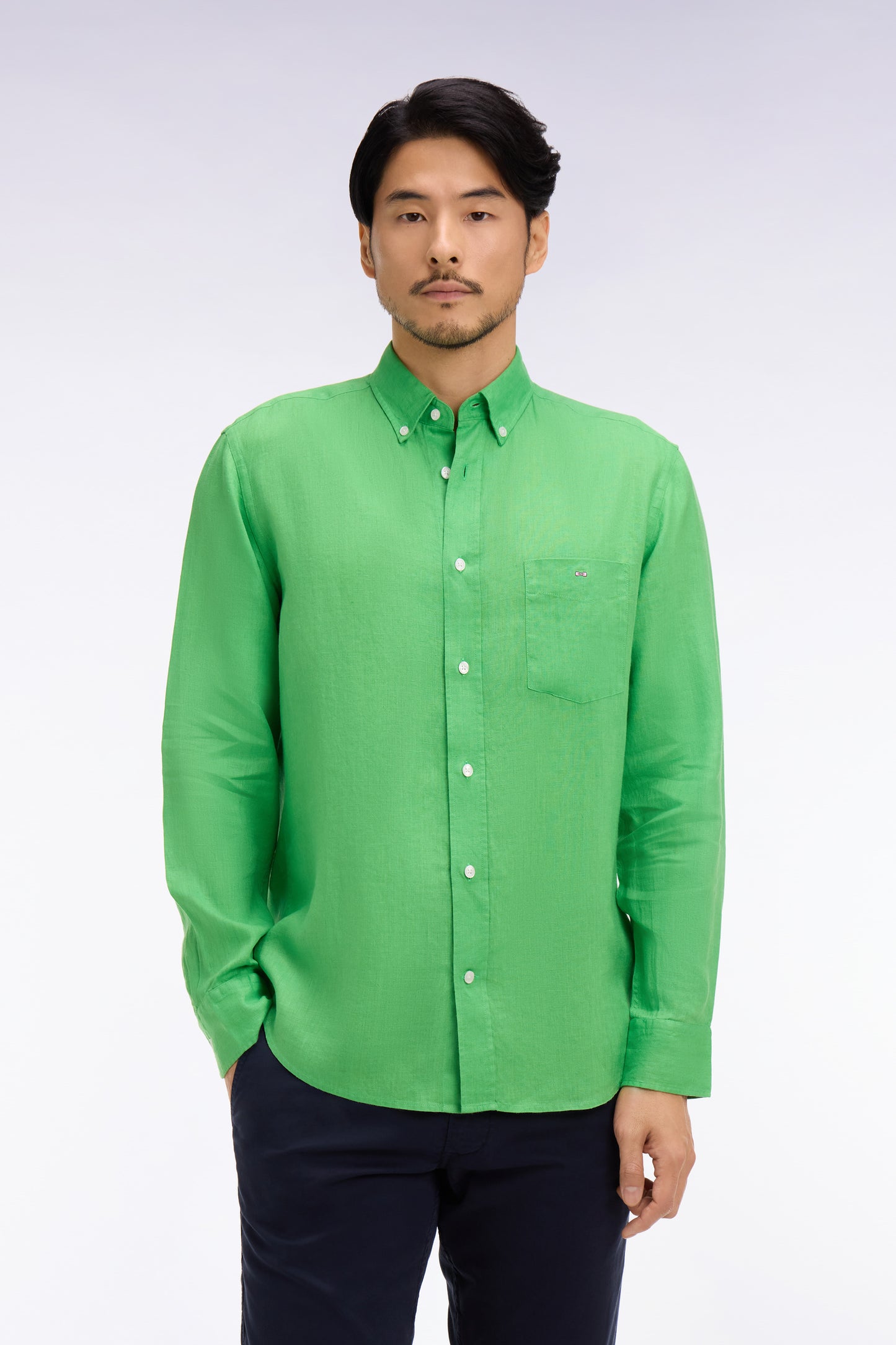 Straight green linen shirt