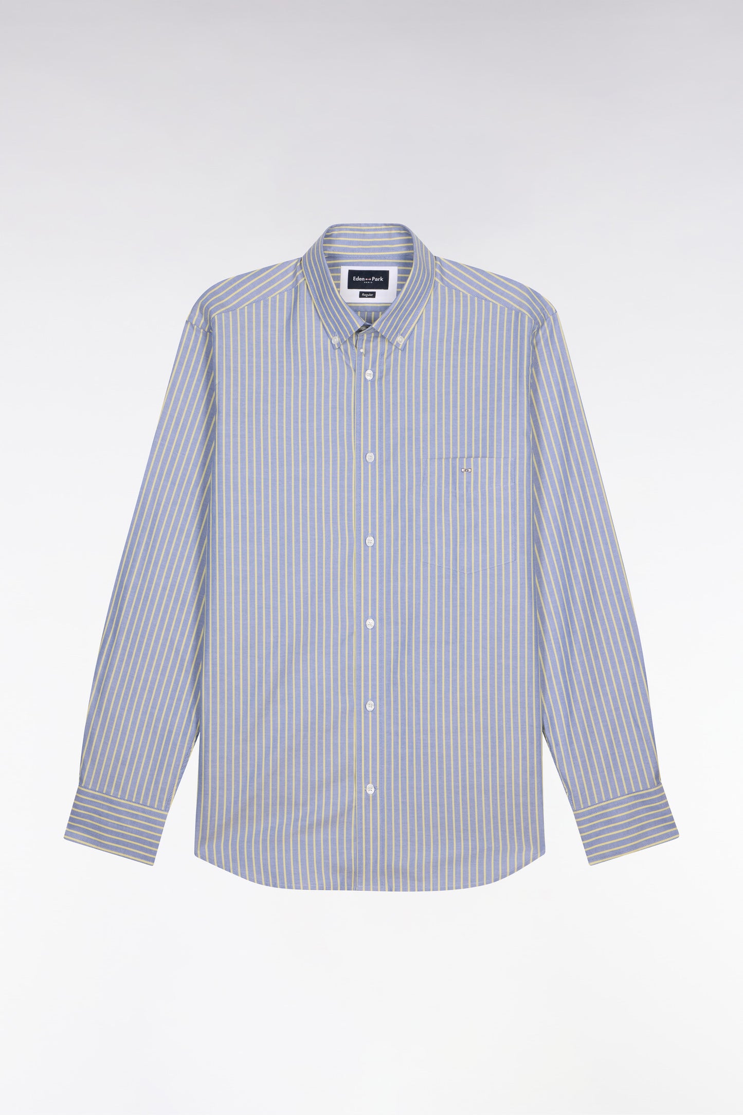 Chemise en coton pinpoint à rayures jaunes coupe regular