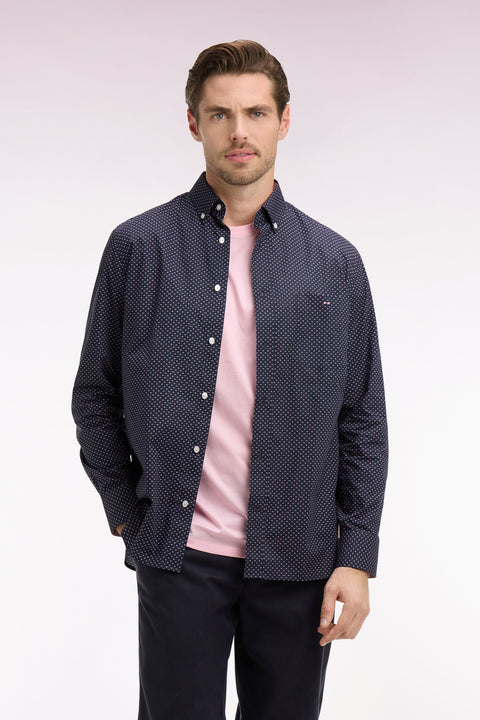 Chemise en popeline de coton rose à micromotifs coupe regular - Image 3