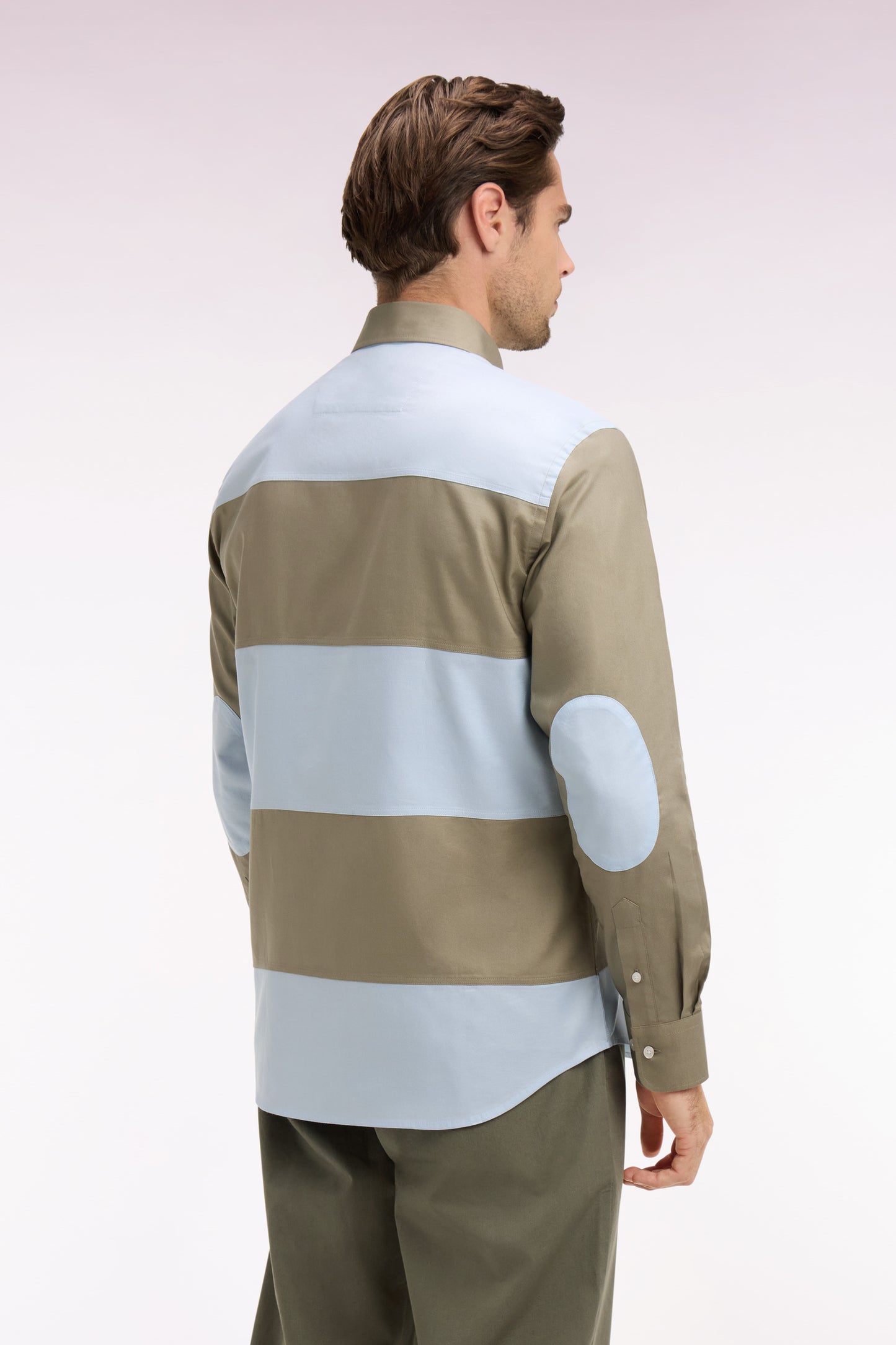 Chemise en coton à rayures rugby beige et ciel coupe regular