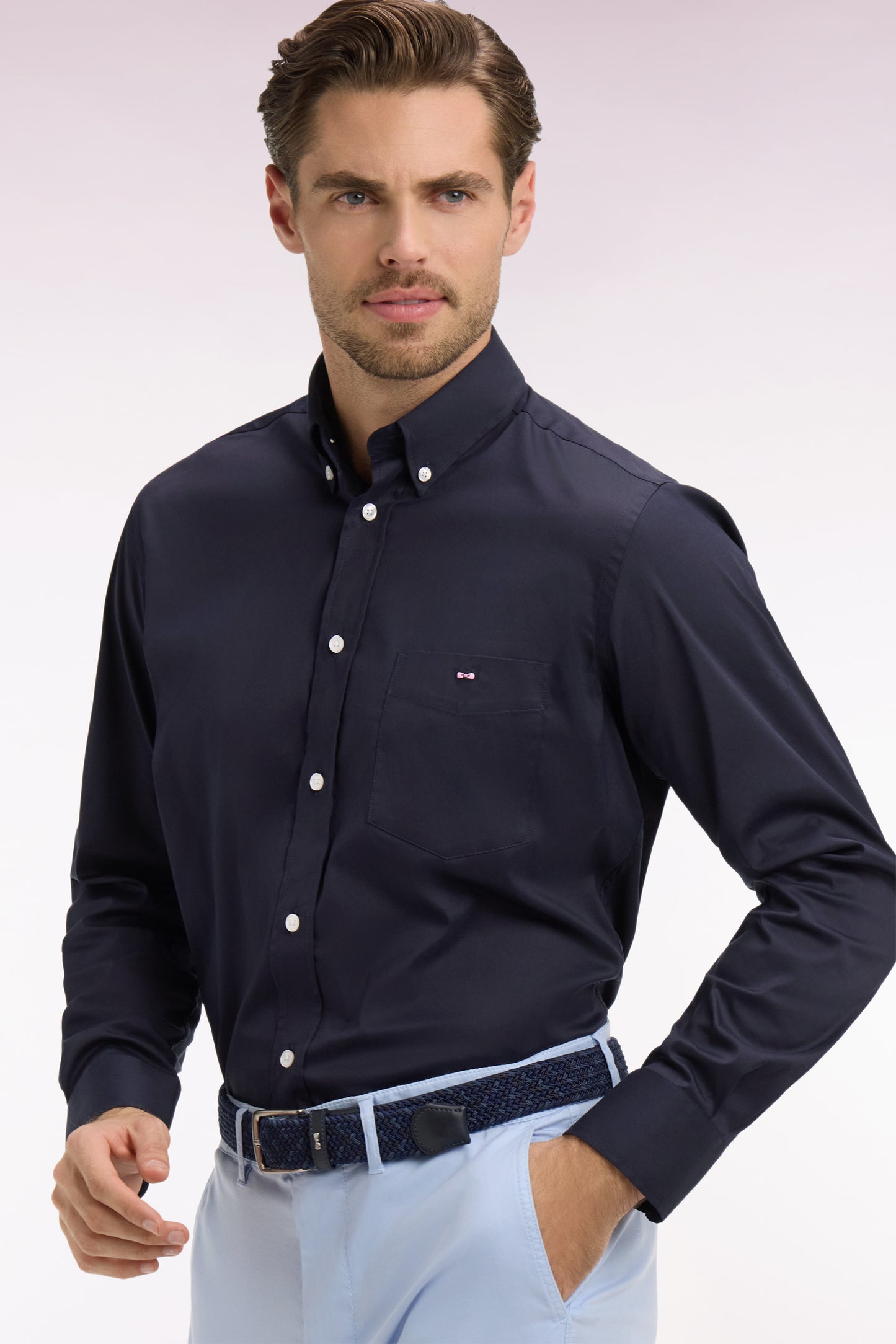 Chemise en coton mélangé marine coupe regular