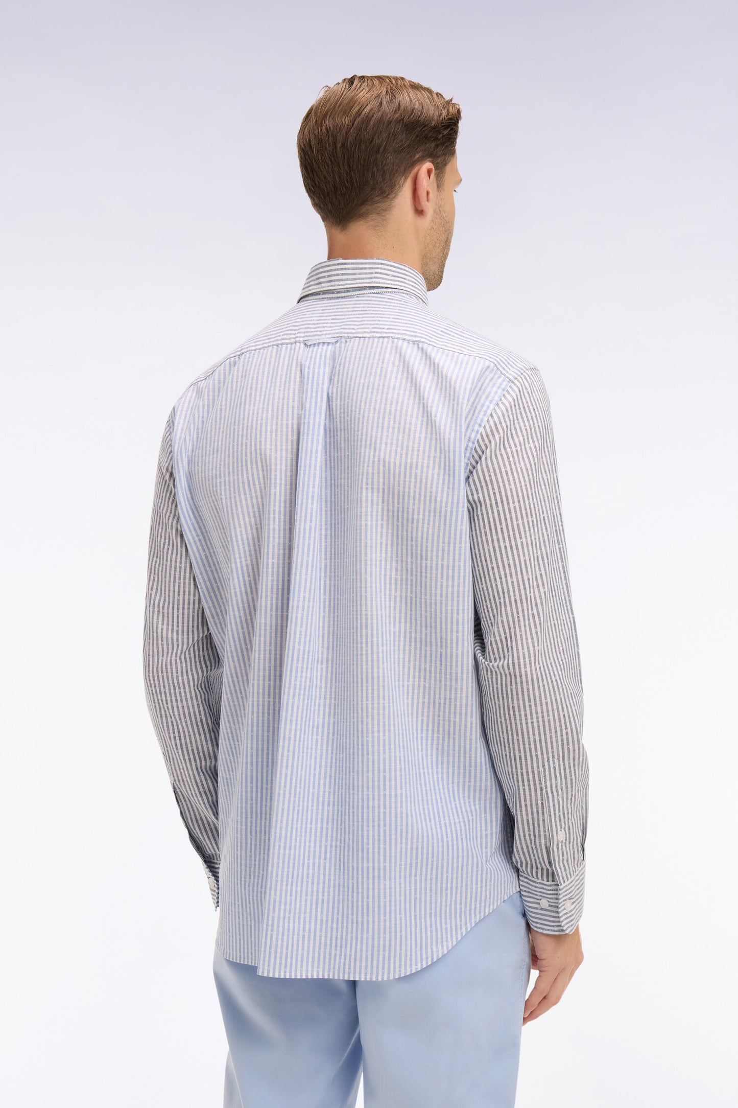 Chemise en coton jacquard Dobby à rayures bâtons bleues