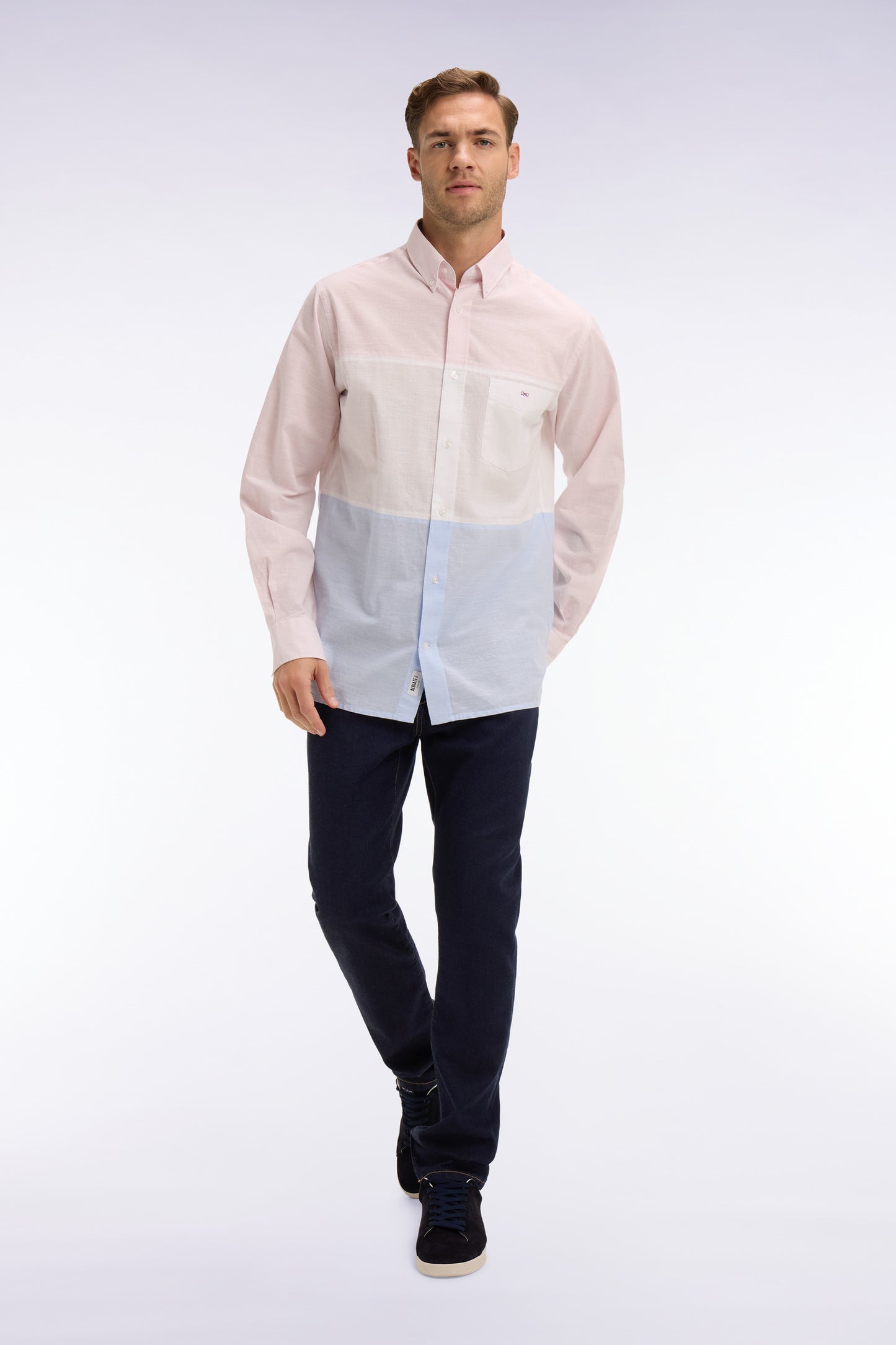 Chemise en coton jacquard Dobby tricolore rose