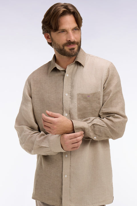 Chemise en lin bicolore beige coupe regular - Image 1