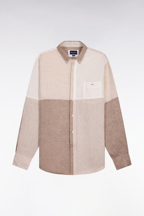 Chemise en lin beige colorblock coupe regular - Image 2