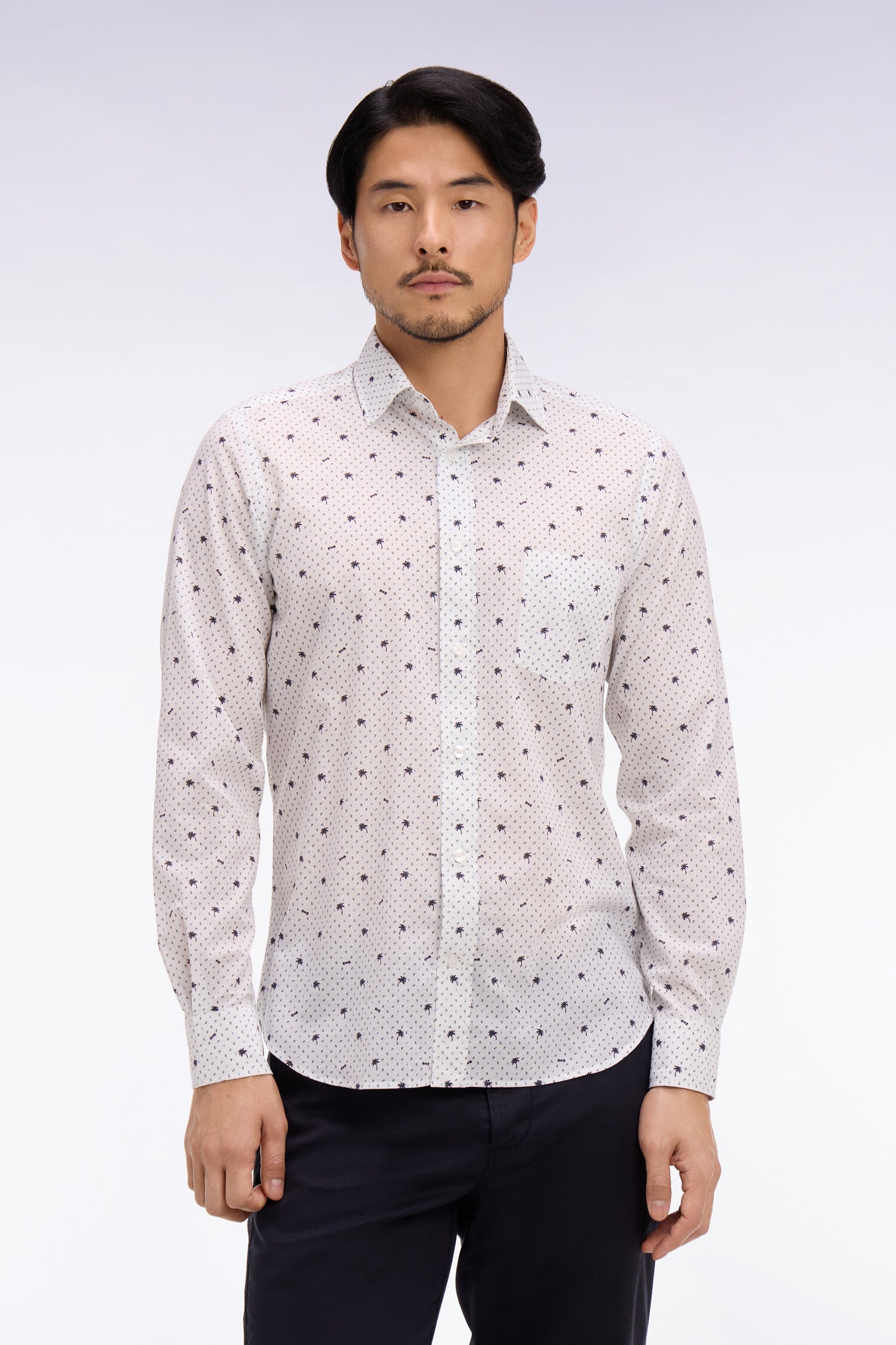 Slim-fit white micro-patterned cotton shirt