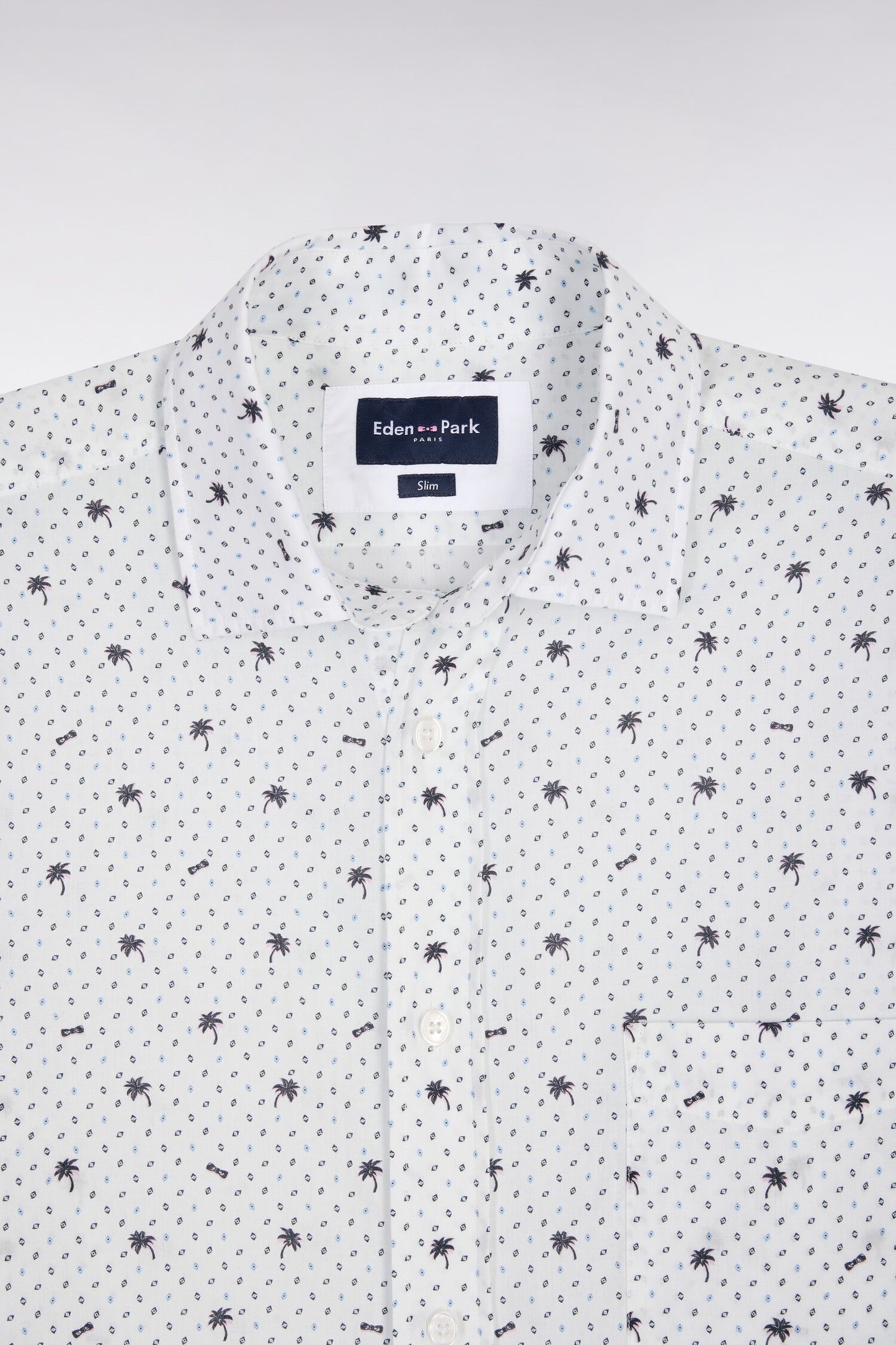 Slim-fit white micro-patterned cotton shirt