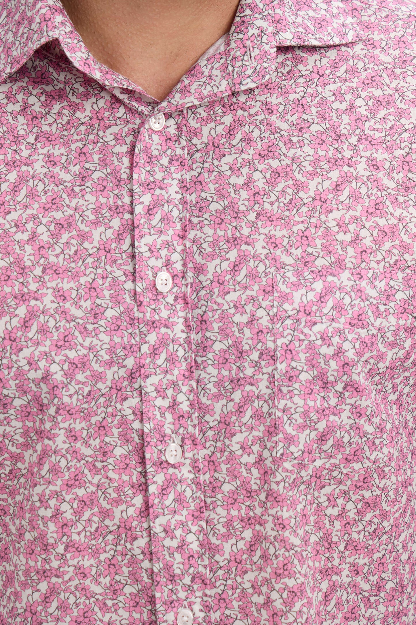 Slim-fit pink cotton poplin shirt with floral micro-patterns