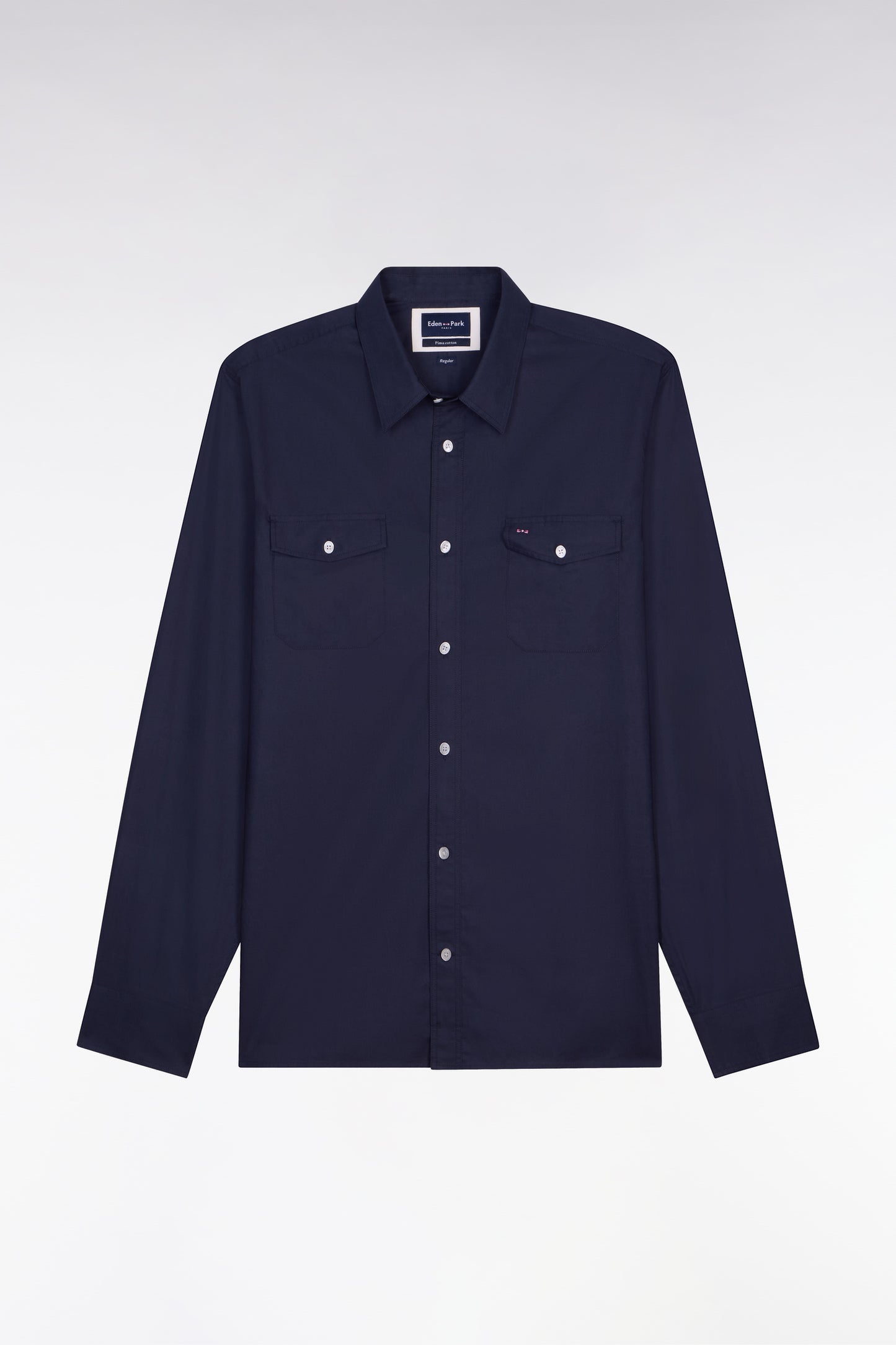Chemise en popeline de coton Pima marine coupe regular