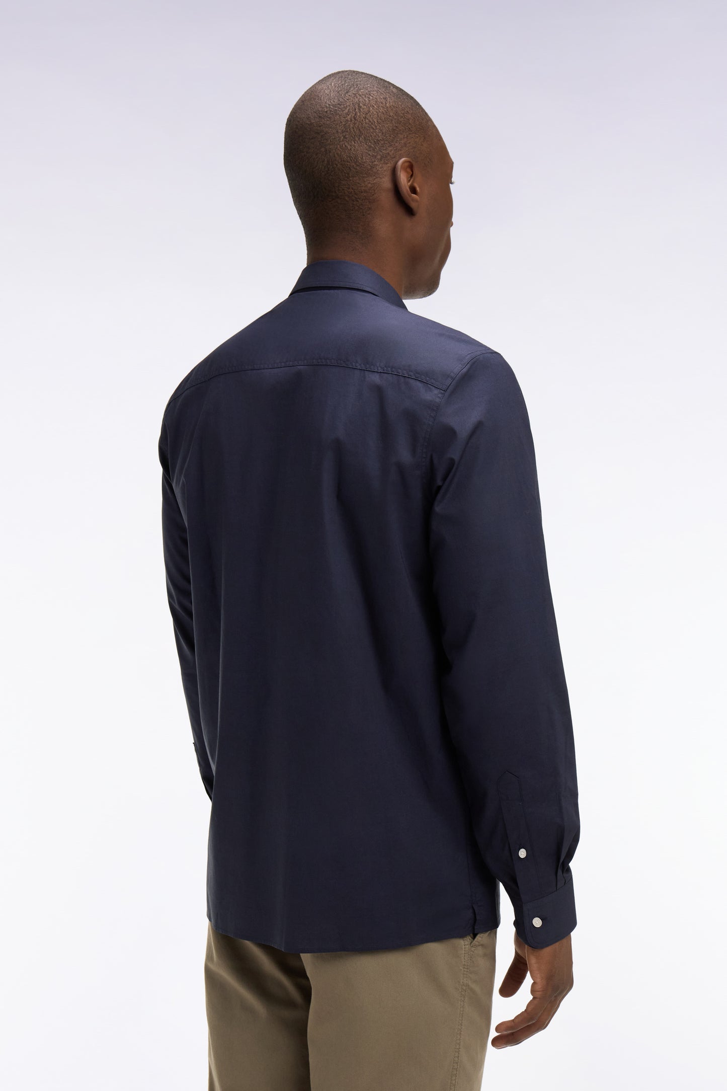 Chemise en popeline de coton Pima marine coupe regular