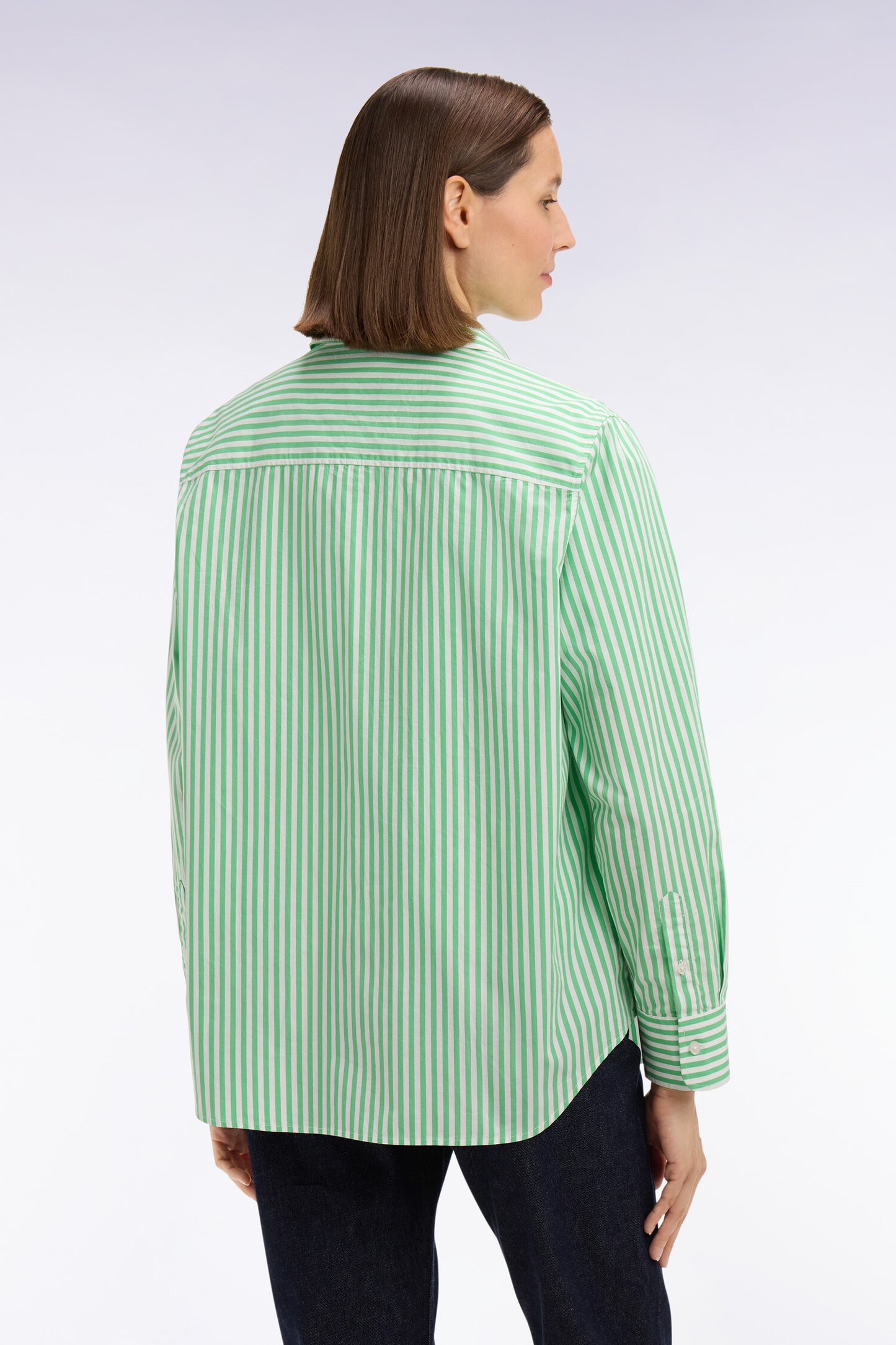 Chemise rayée en popeline de coton verte coupe slim
