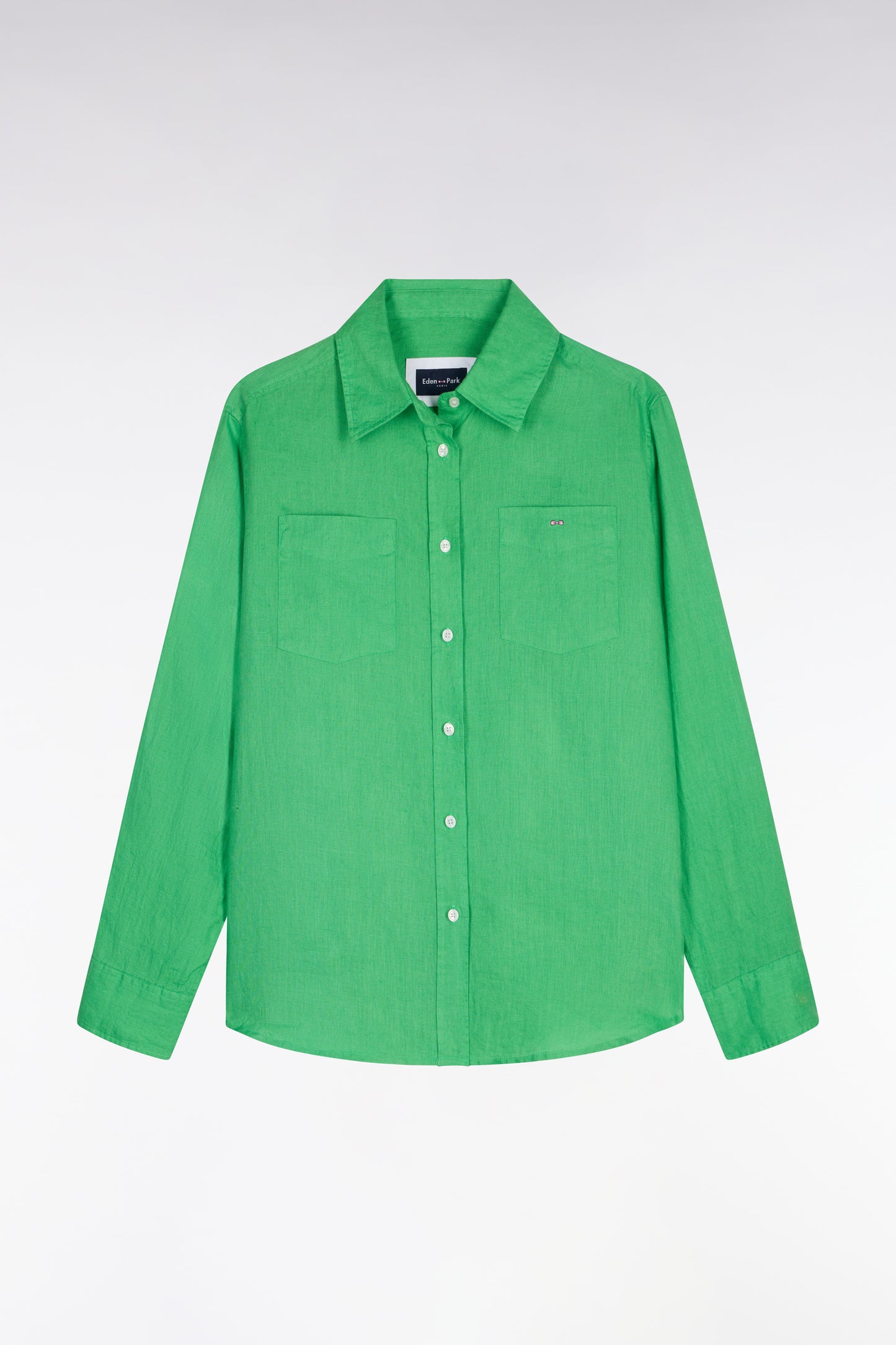 Chemise en lin verte à poches plaquées