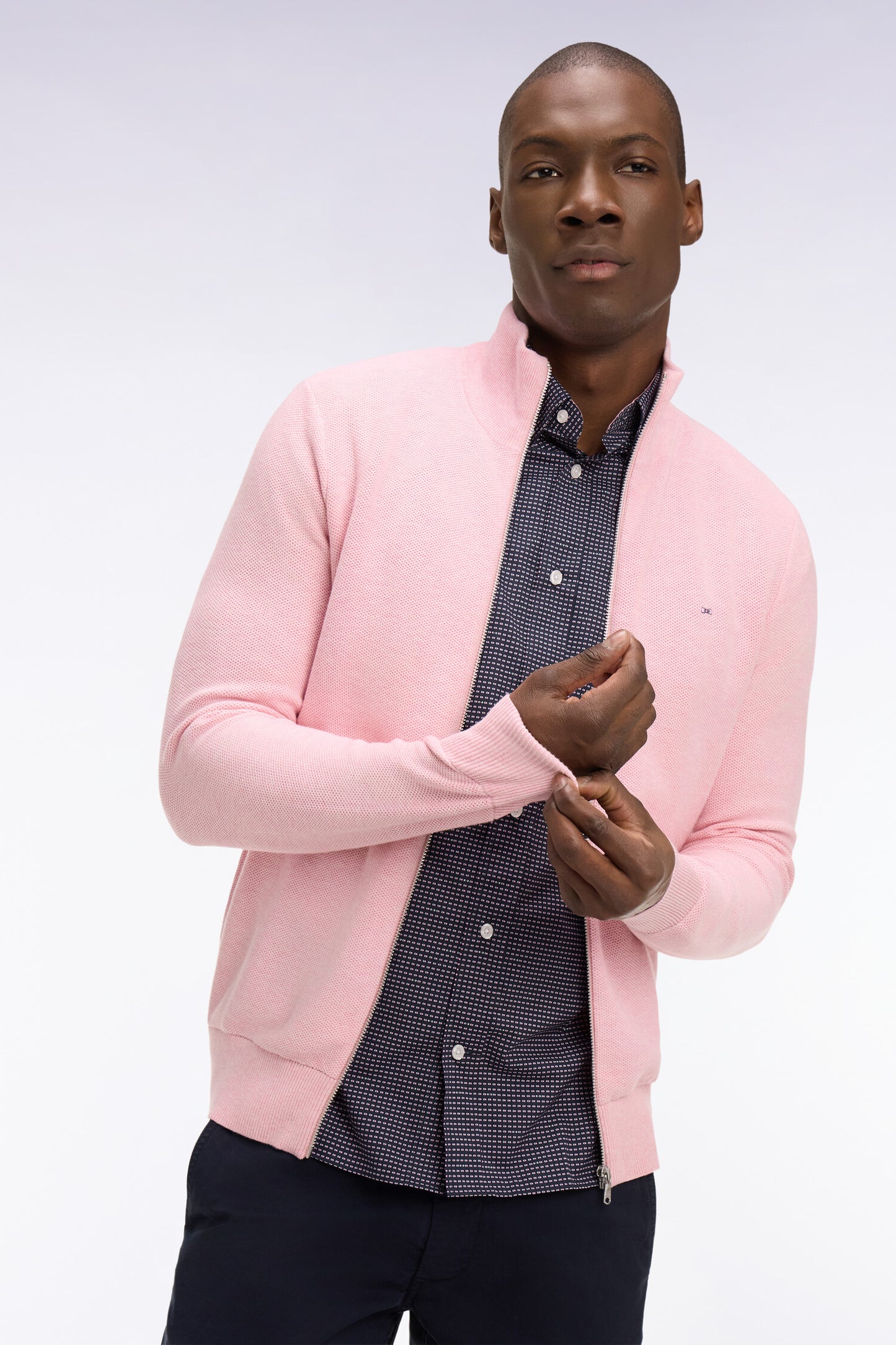 Cardigan zippé en coton rose