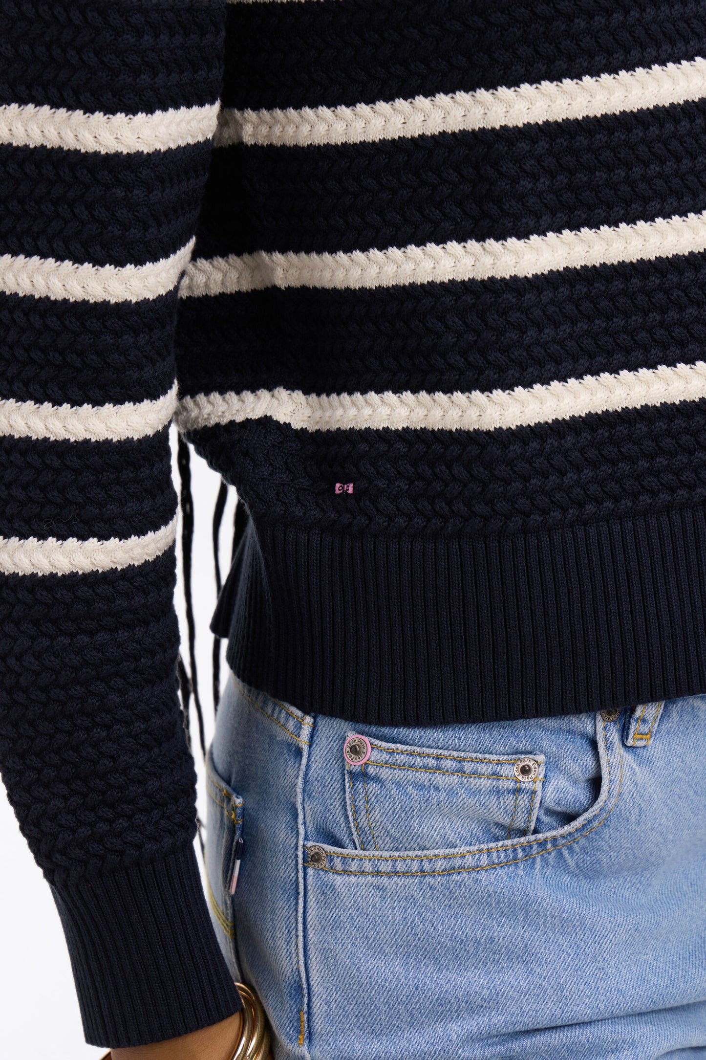 Cardigan marinière en maille tressée marine