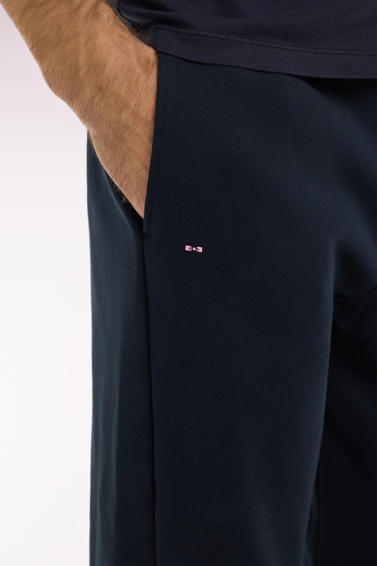 Jogging uni en molleton coton marine coupe regular